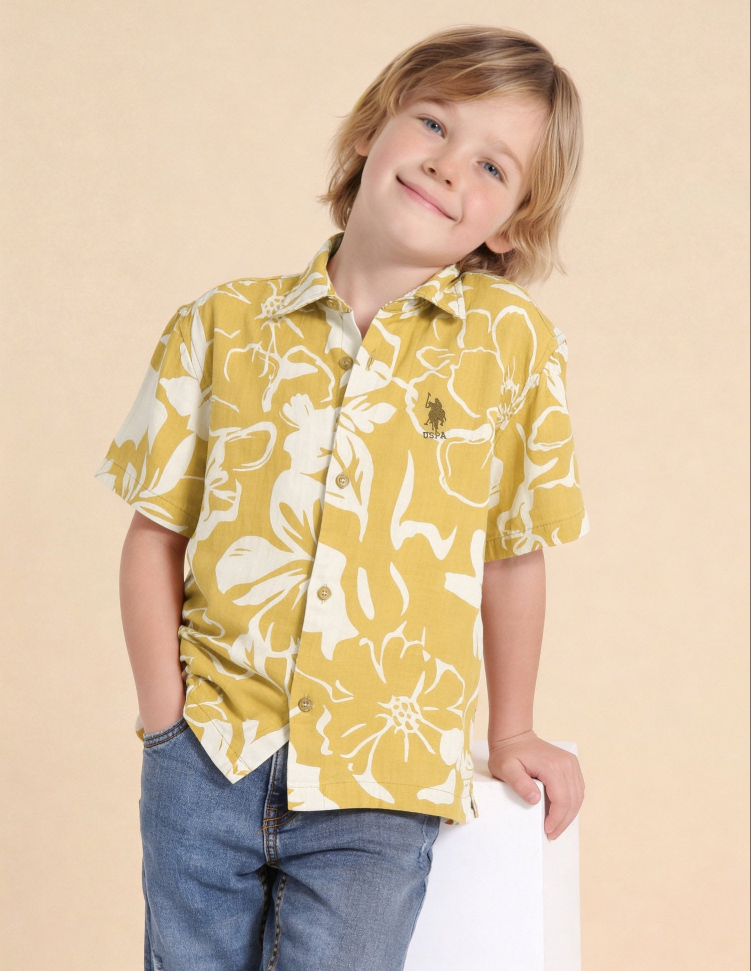 Floral Printed Boxy Fit Shirt Yellow - U.S. Polo Assn. India | Large