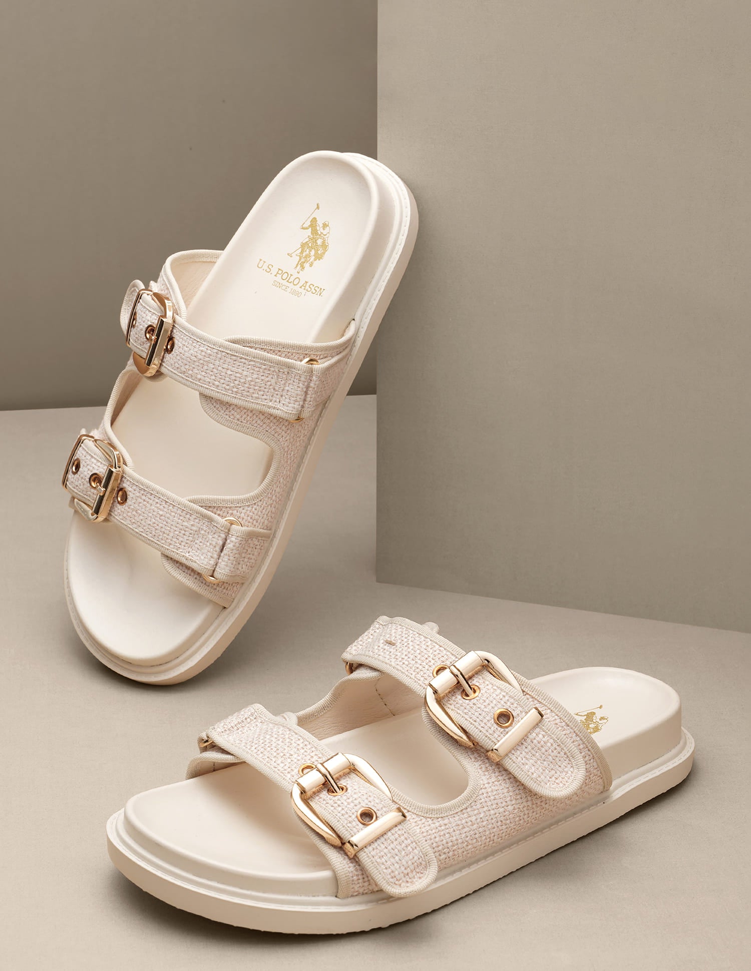 Marcella Beige Footbed Flats Beige - U.S. Polo Assn. India | Large