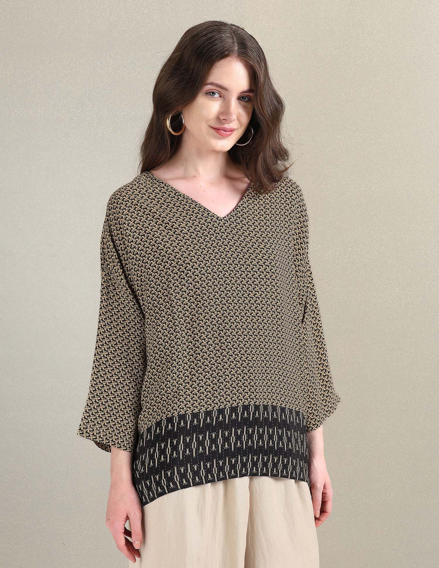 Geometric Print Viscose Kaftan Top