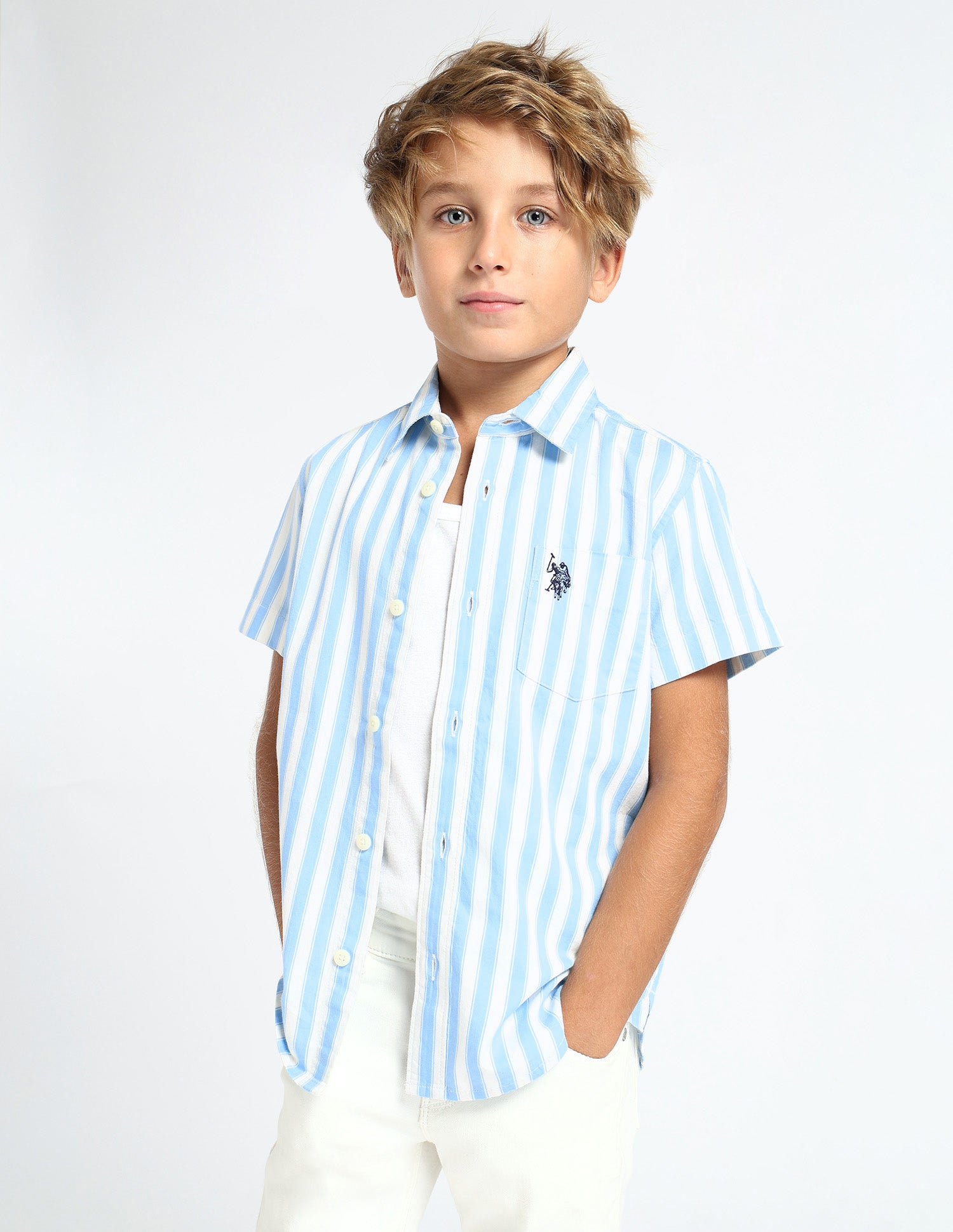 Boys Vertical Striped Relaxed Fit Shirt