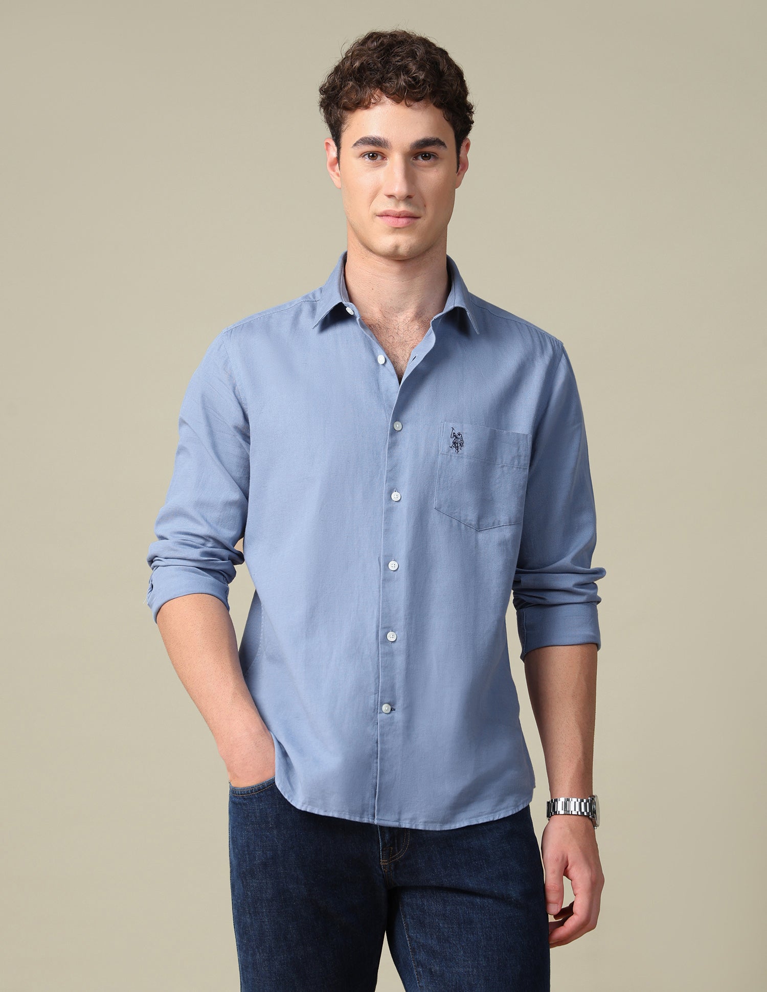 Solid Tailored Fit Shirt Blue - U.S. Polo Assn. India | Large
