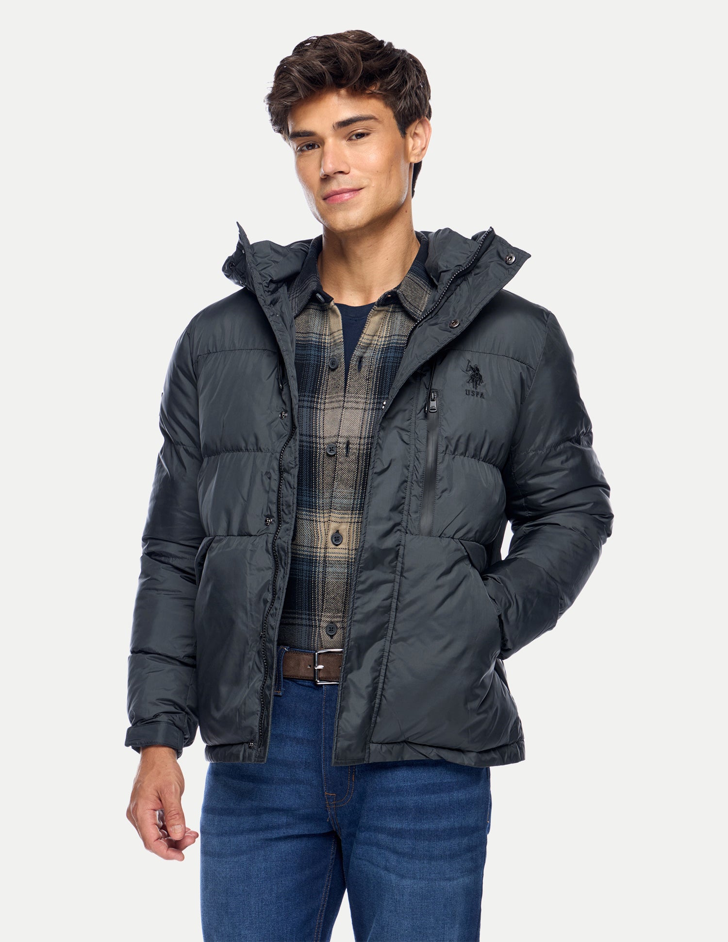 Solid Regular Fit Puffer Jacket Teal - U.S. Polo Assn. India | Large