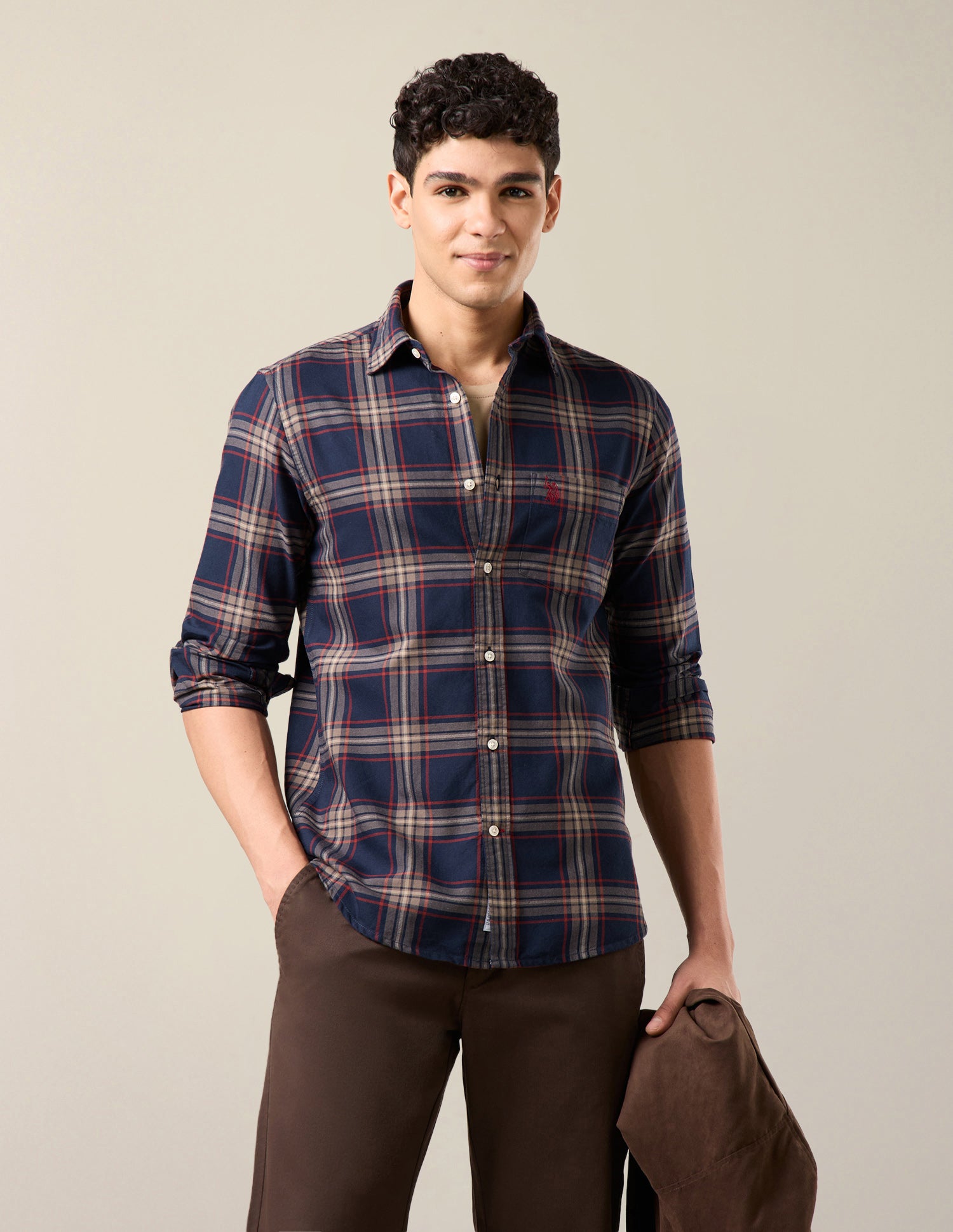 Grid Tattersall Checked Regular Fit Shirt Navy - U.S. Polo Assn. India | Large