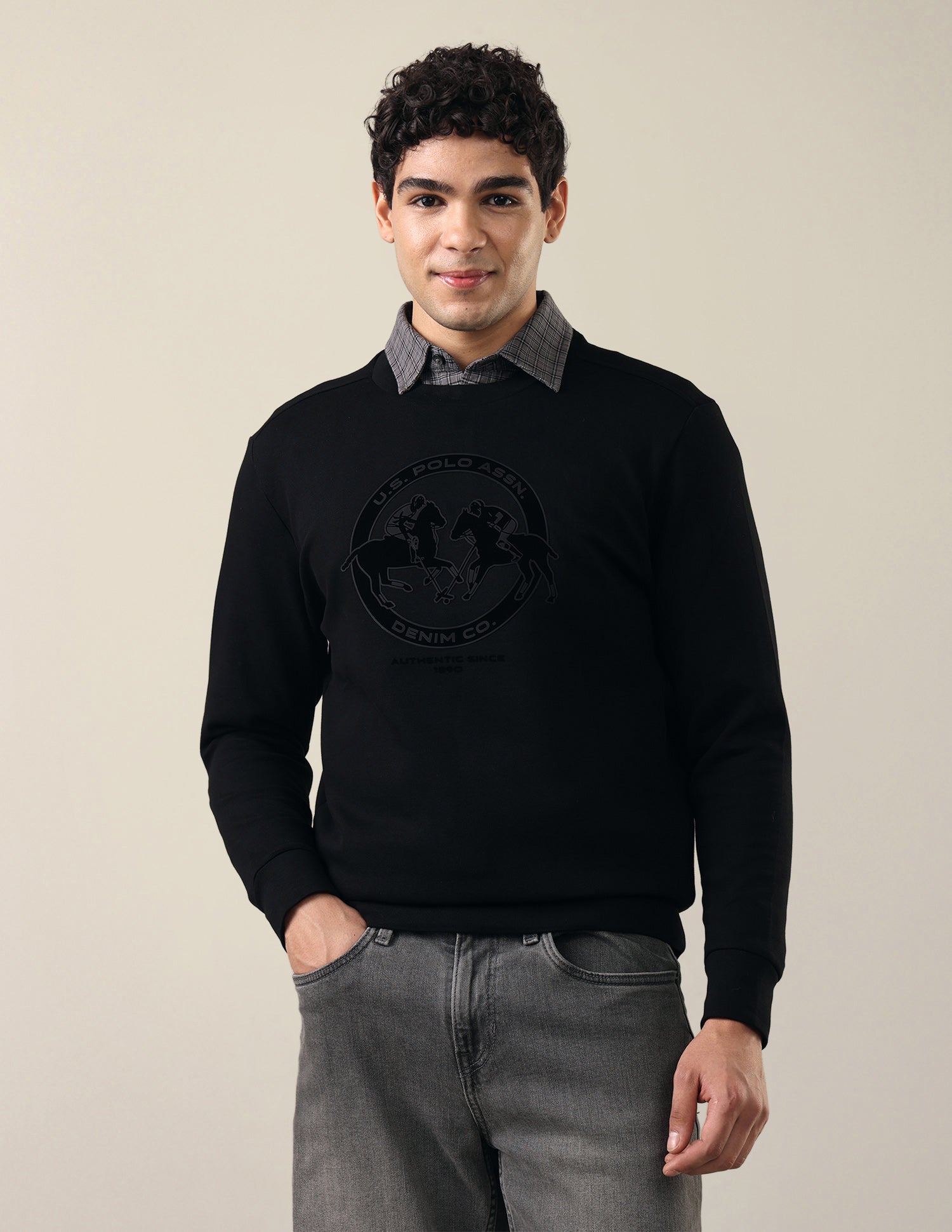 Graphic Brand Applique Regular Fit Sweatshirt Black - U.S. Polo Assn. India | Large