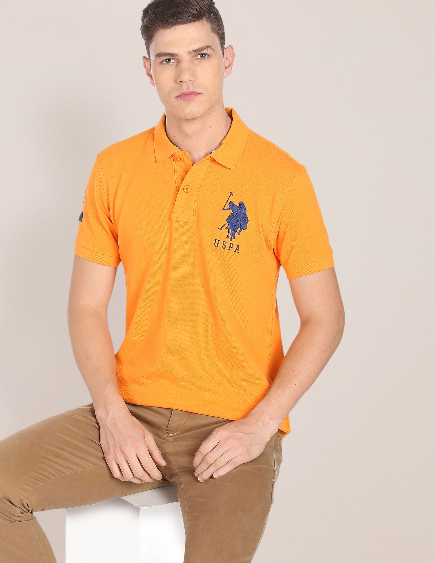 Compact Cotton Logo Polo Shirt Orange - U.S. POLO ASSN. | Large