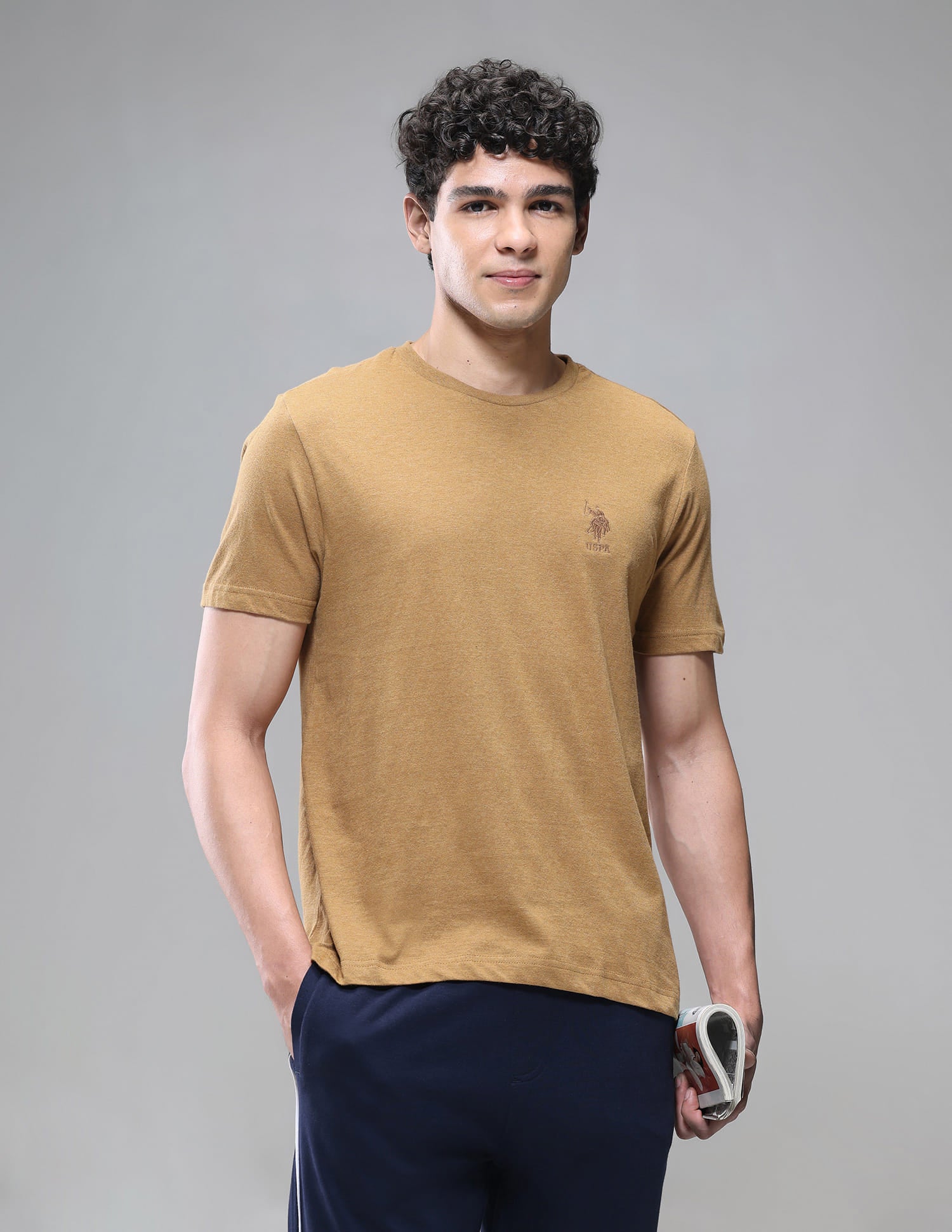 Pure Cotton Comfort Fit I633 Lounge T-Shirt - Pack Of 1 Mustard Melange - U.S. Polo Assn. India | Large