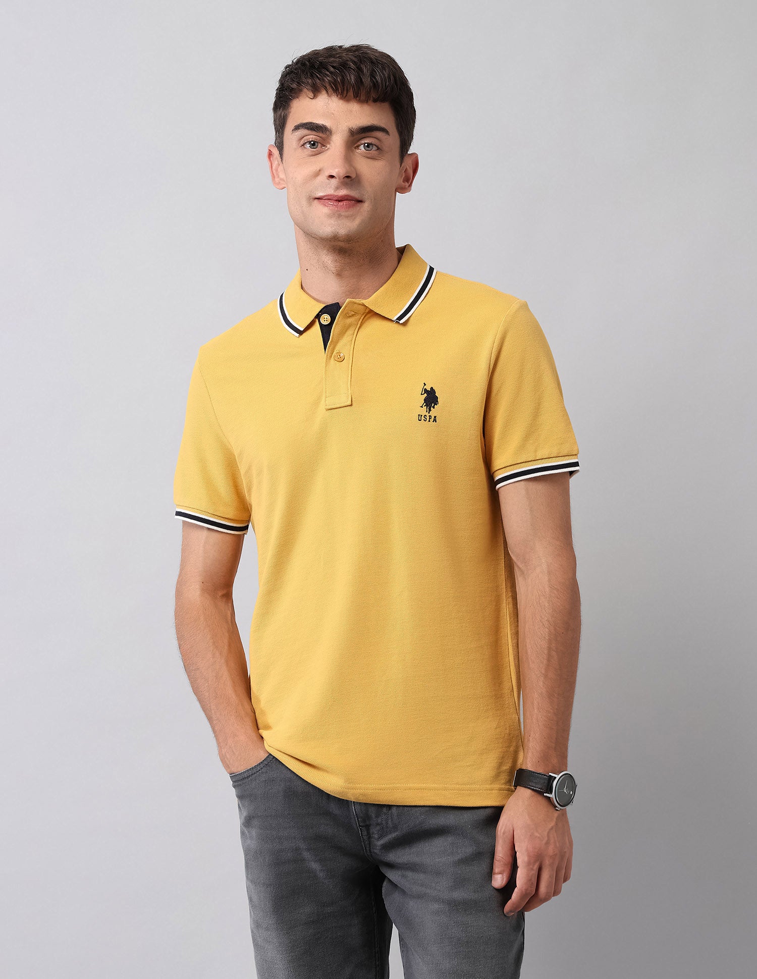 Pure Cotton Muscle Fit Polo Shirt Yellow - U.S. Polo Assn. India | Large
