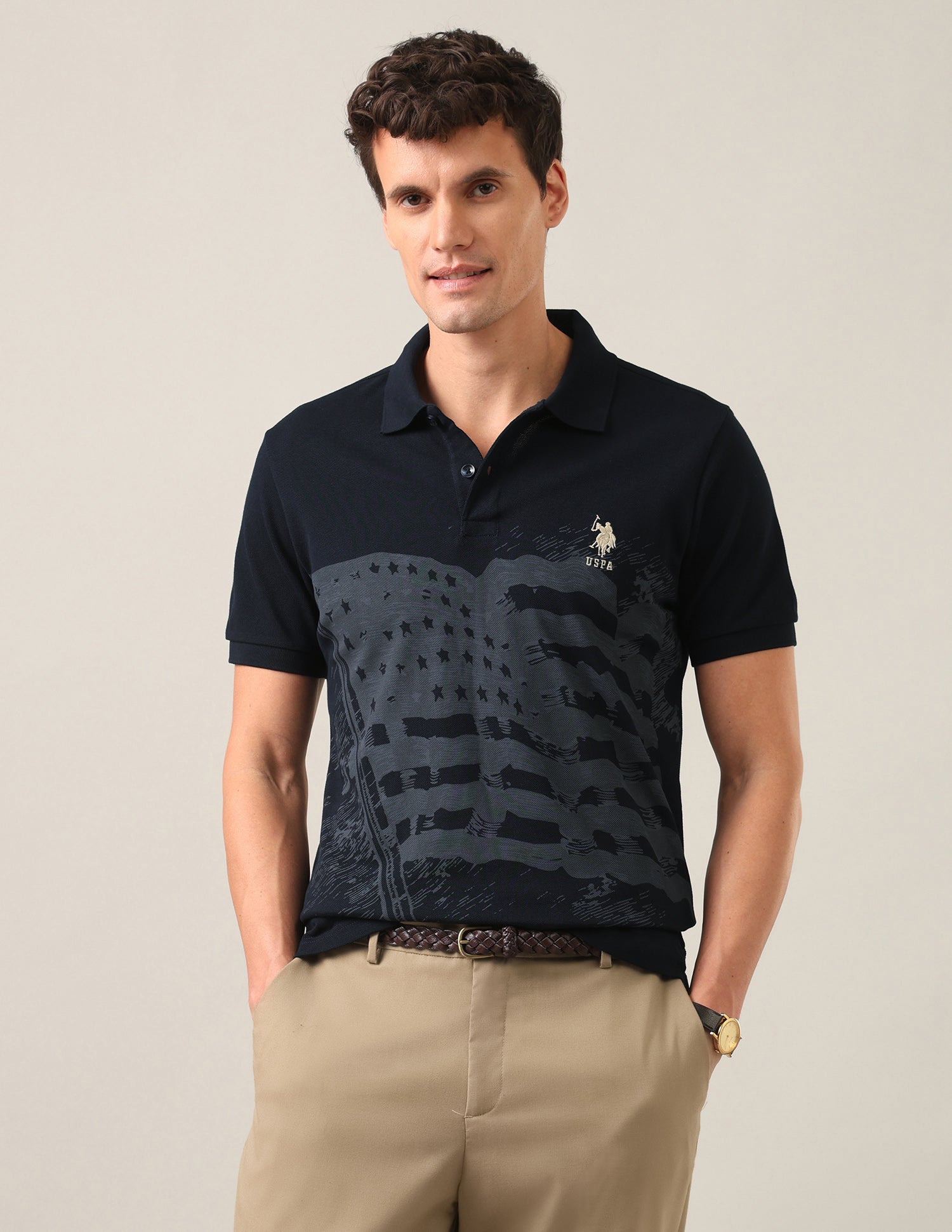 Graphic Printed Slim Fit Polo Shirt Navy - U.S. Polo Assn. India | Large