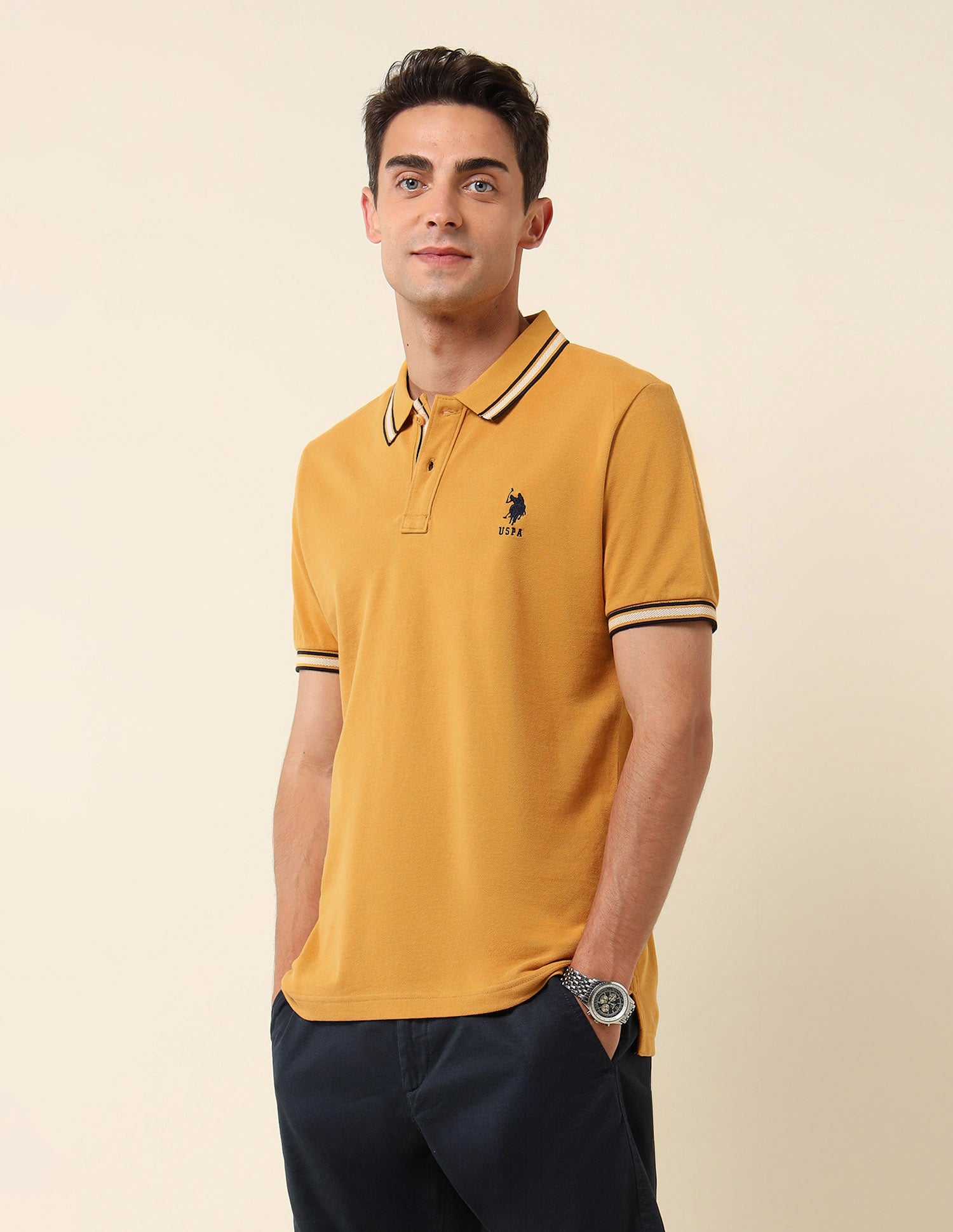 Pure Cotton Slim Fit Polo Shirt Mustard - U.S. Polo Assn. India | Large
