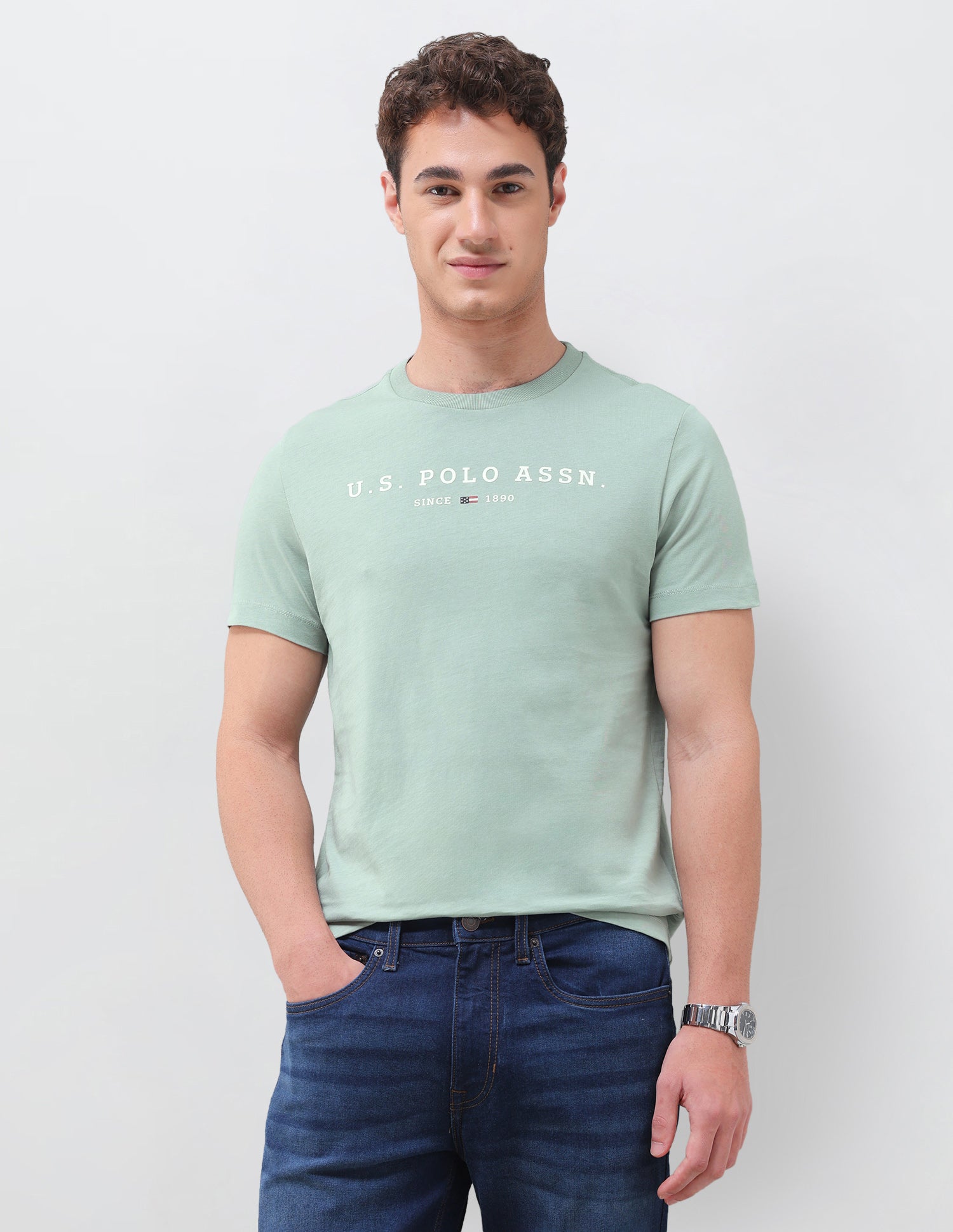 Solid Regular Fit T-Shirt Light Green - U.S. Polo Assn. India | Large
