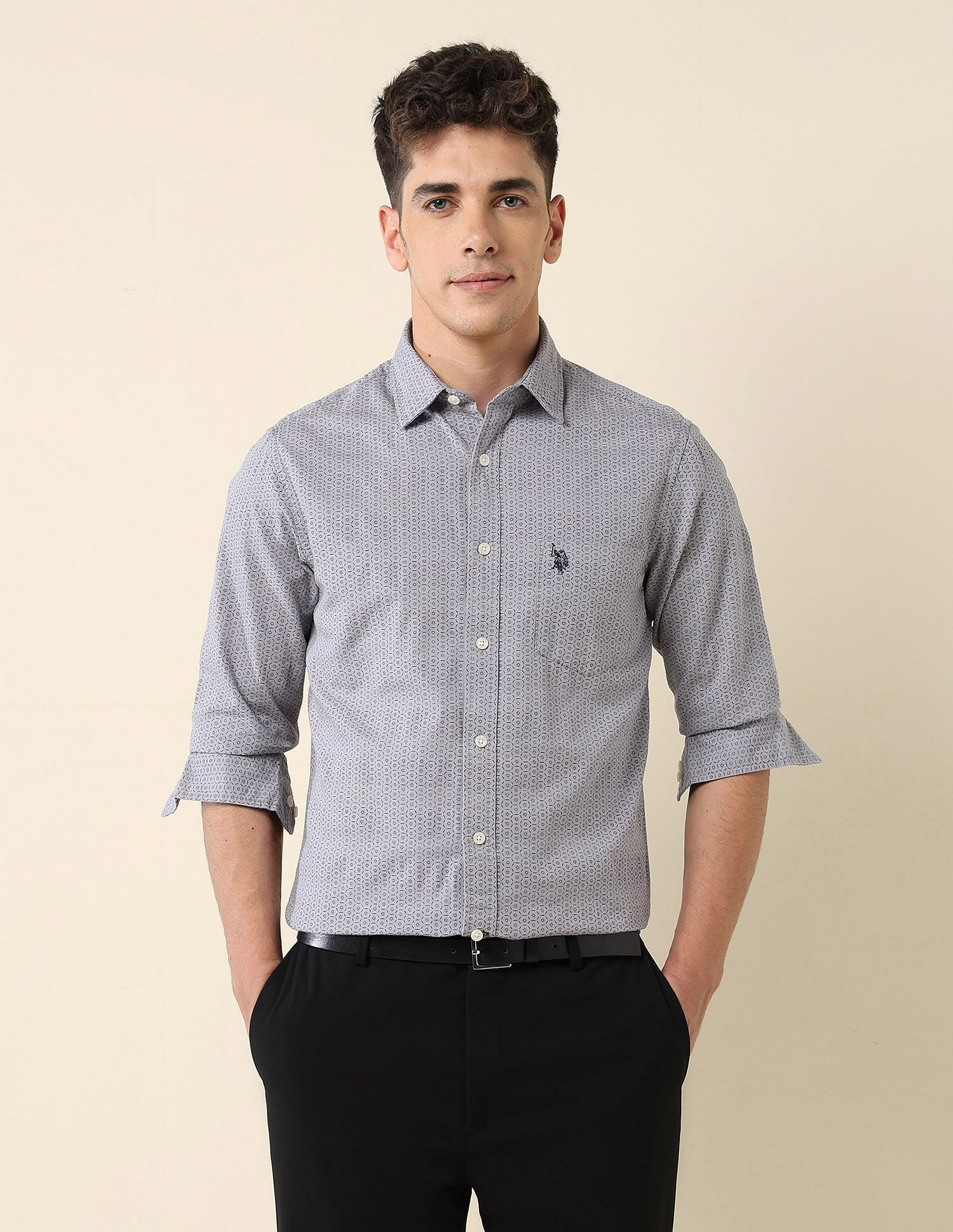 Tailored Fit Dobby Shirt Grey - U.S. Polo Assn. India | Large