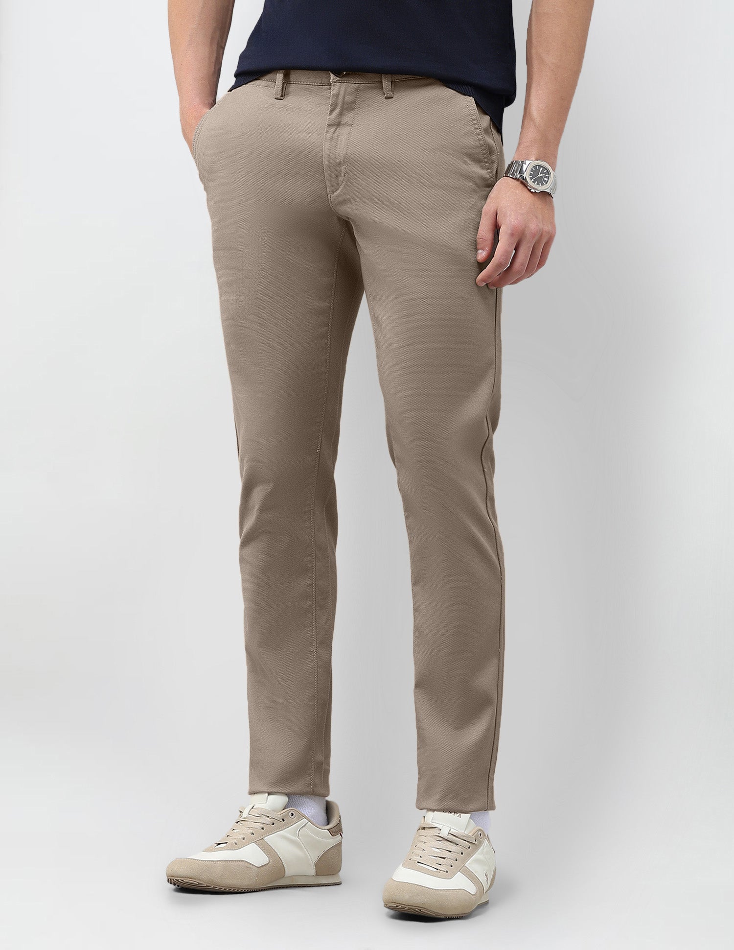 Austin Slim Fit Dobby Trousers Dark Brown - U.S. Polo Assn. India | Large