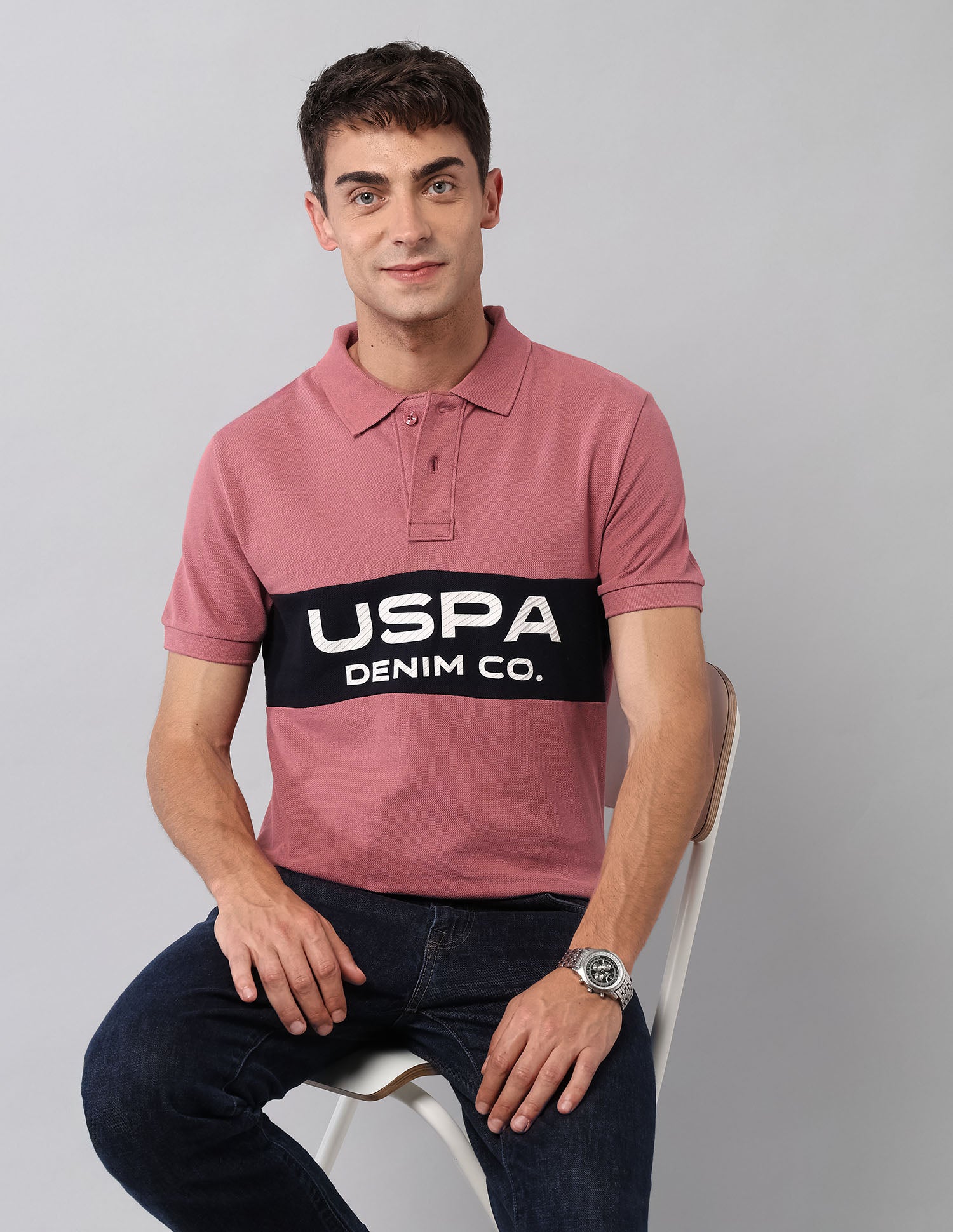 Brand Printed Muscle Fit Polo Shirt