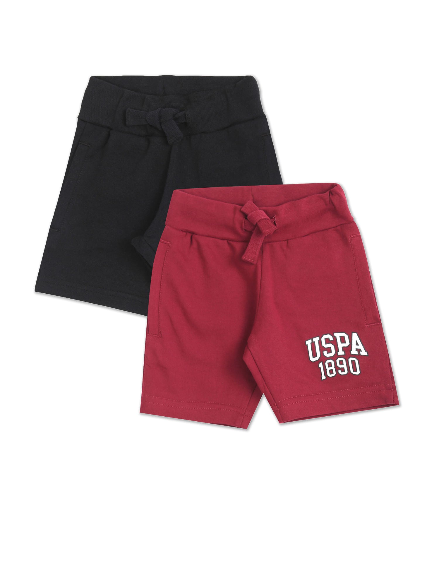 Boys Assorted Mid Rise Knit Shorts - Pack Of 2 Maroon and Black - U.S. Polo Assn. India | Large