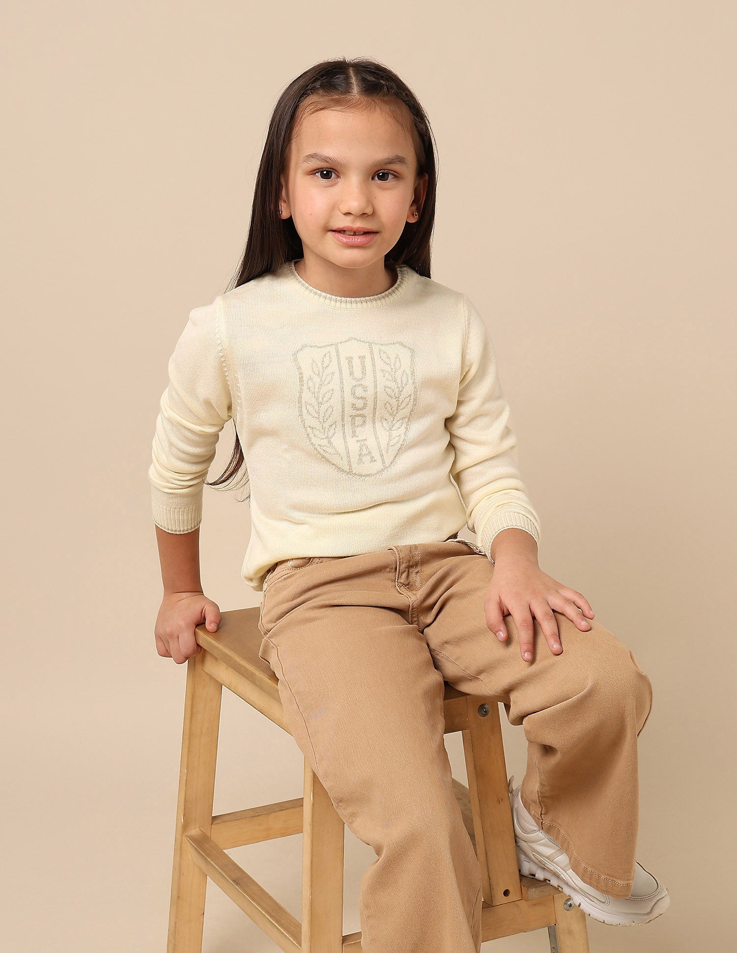 Girls Brand Patterned Knit Sweater