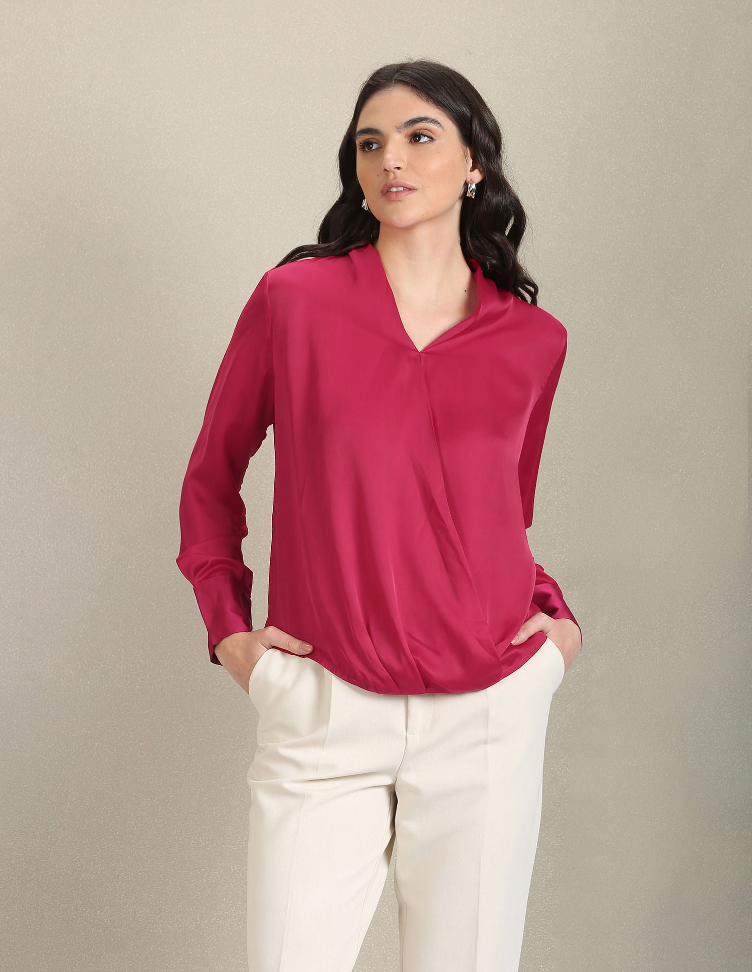 Surplice Neck Solid Top