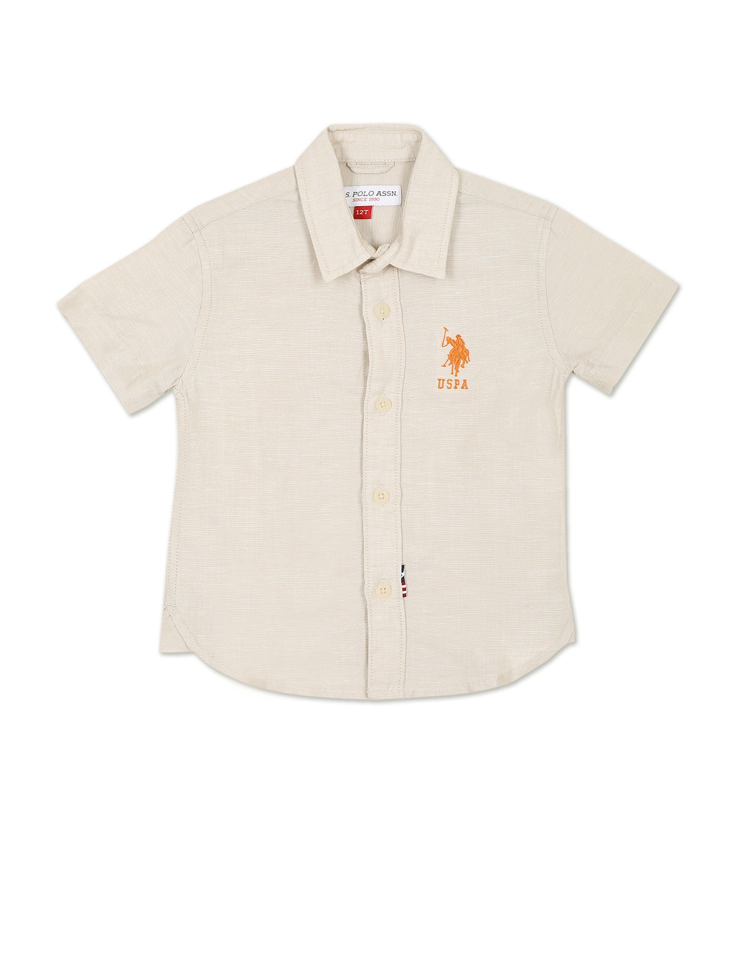 Boys Beige Spread Collar Solid Casual Shirt Beige - U.S. Polo Assn. India | Large