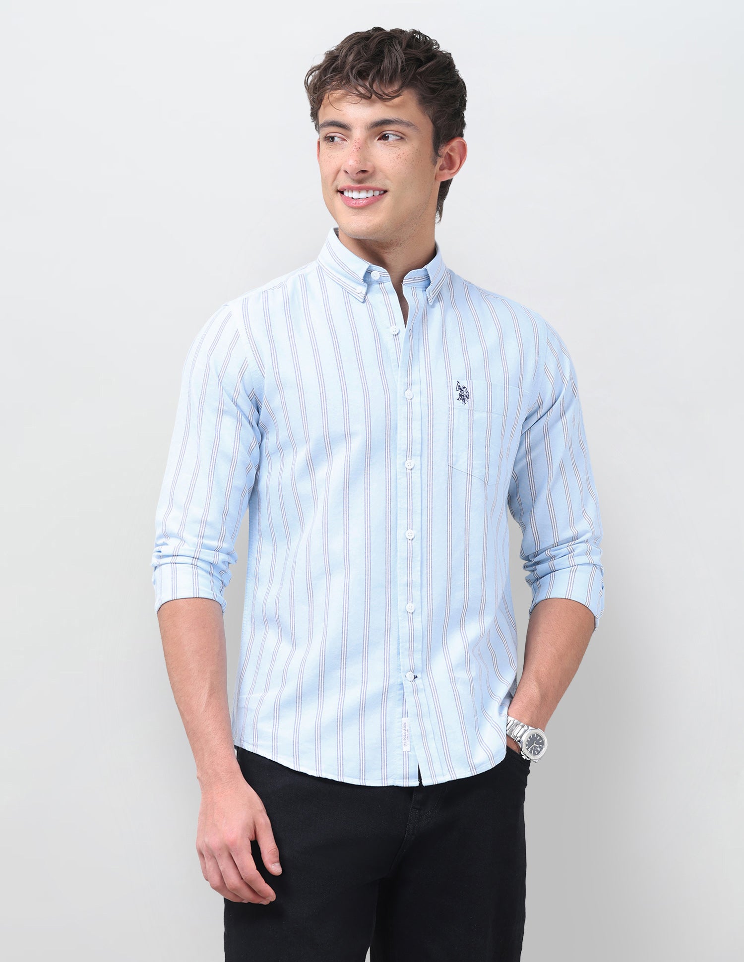 Vertical Striped Oxford Shirt Light Blue - U.S. Polo Assn. India | Large