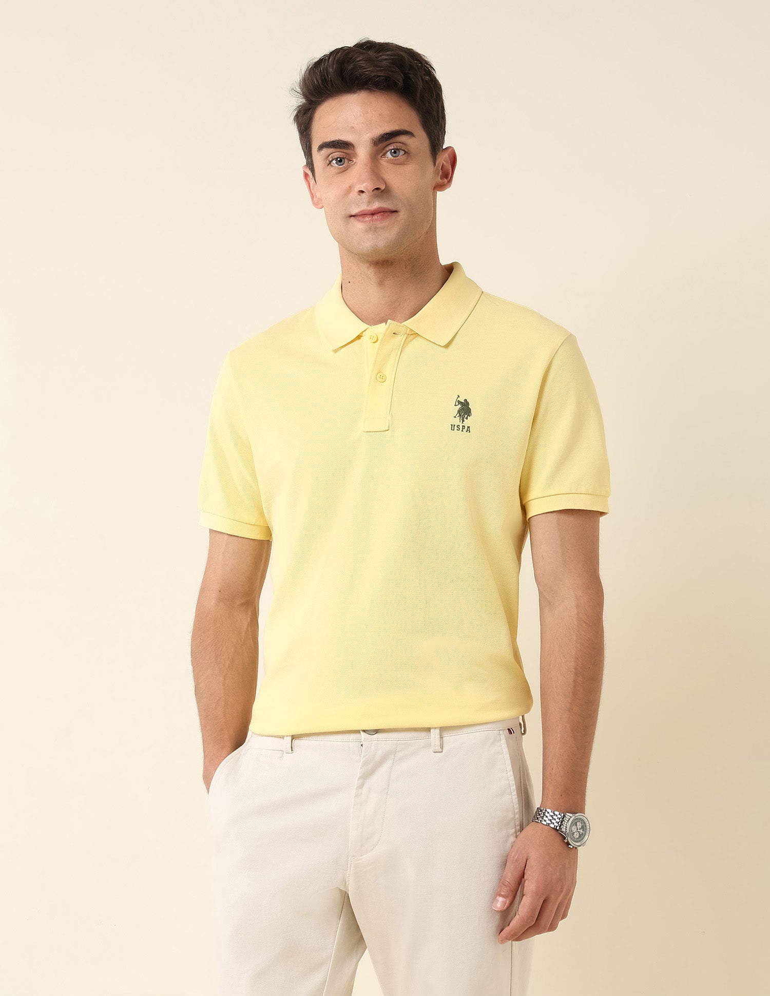 Slim Fit Pure Cotton Polo Shirt Yellow - U.S. Polo Assn. India | Large
