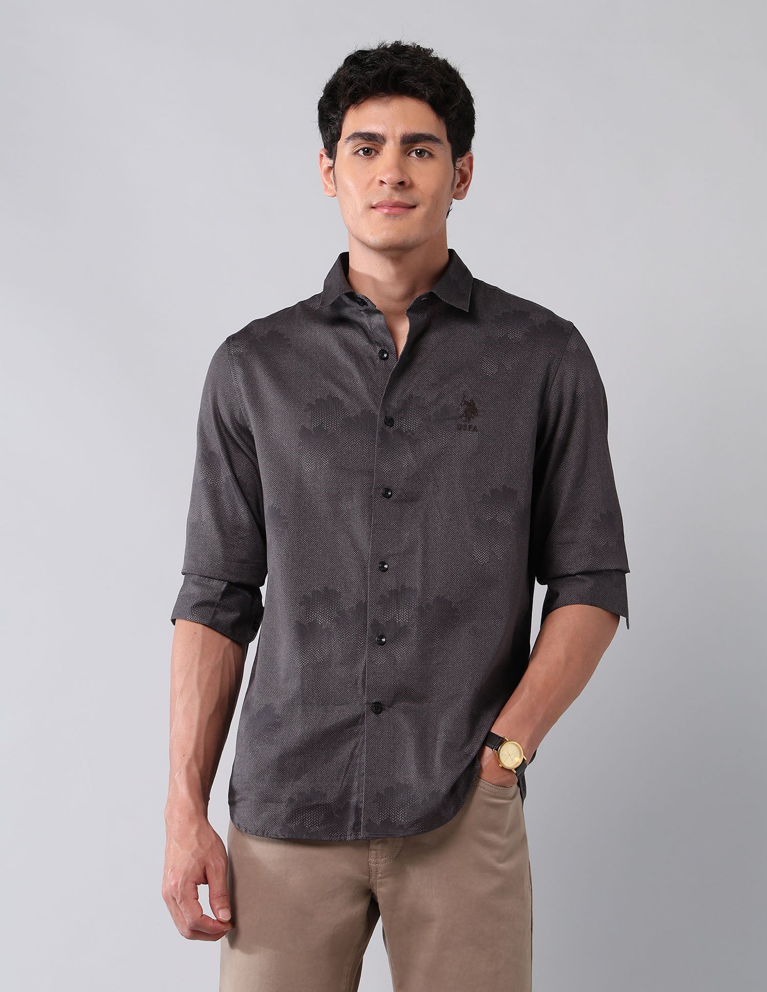 All-Over Printed Pure Cotton Shirt Wine - U.S. Polo Assn. India | Large