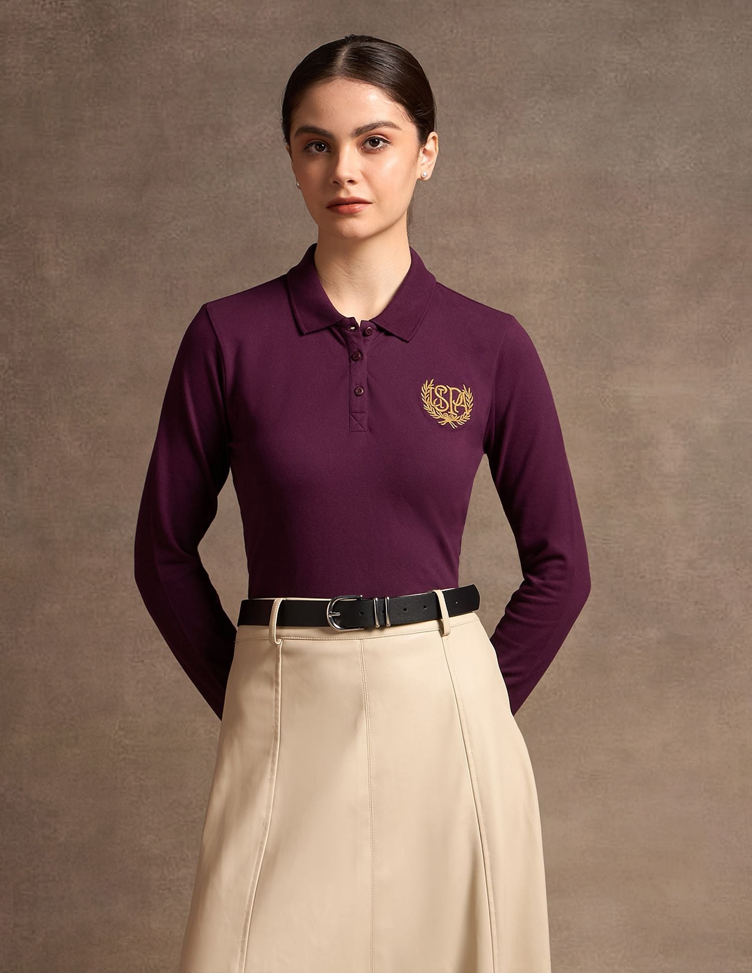 Crest Logo Long Sleeve Polo Shirt