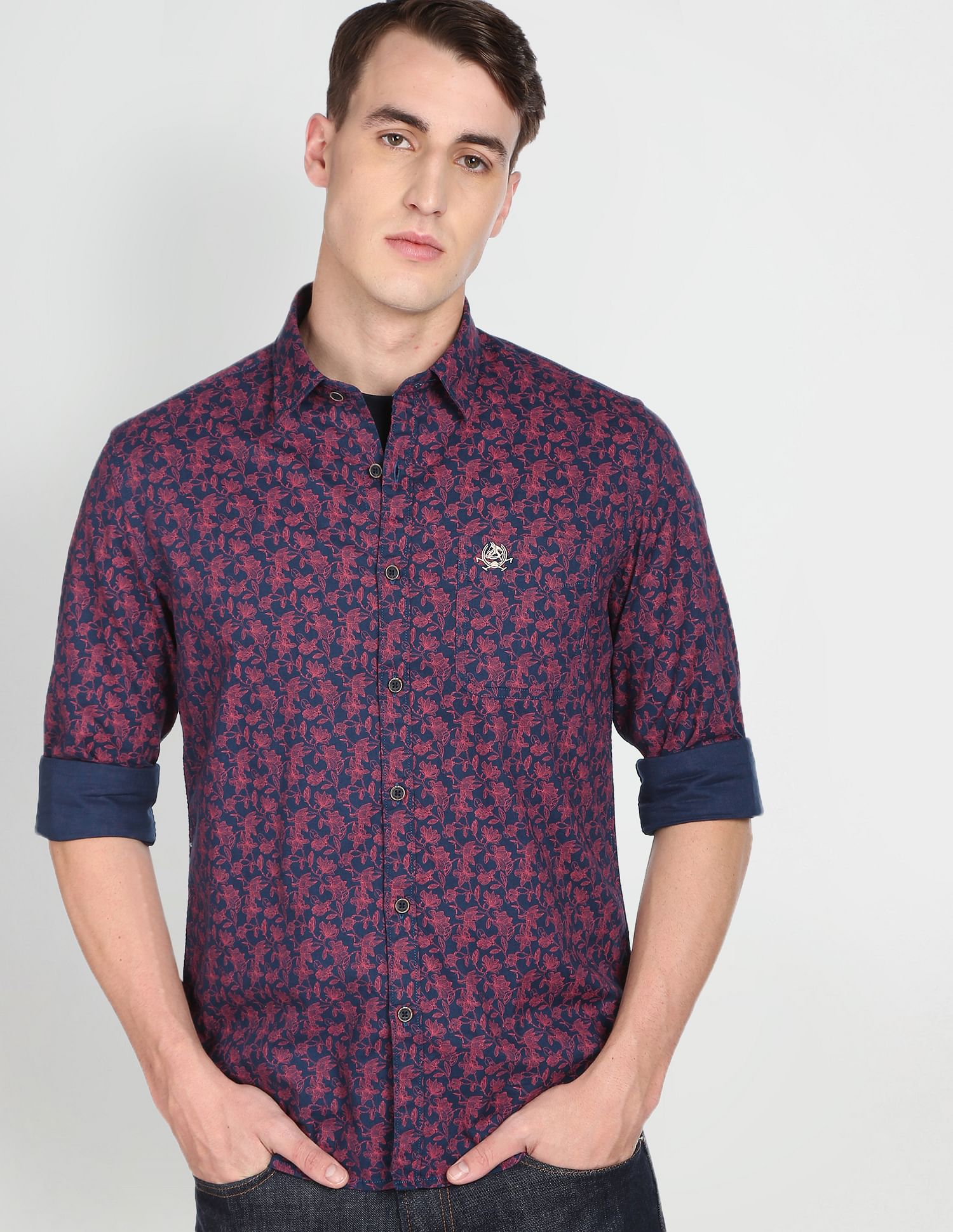 Pure Cotton Floral Print Casual Shirt Navy - U.S. Polo Assn. India | Large