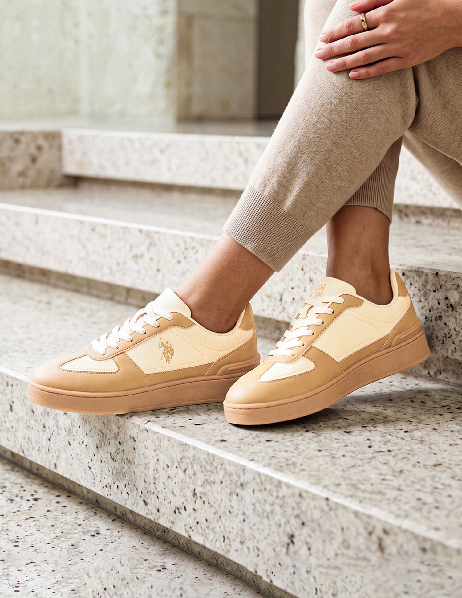 Colour Blocked Trophy Sneakers Tan - U.S. Polo Assn. India | Large