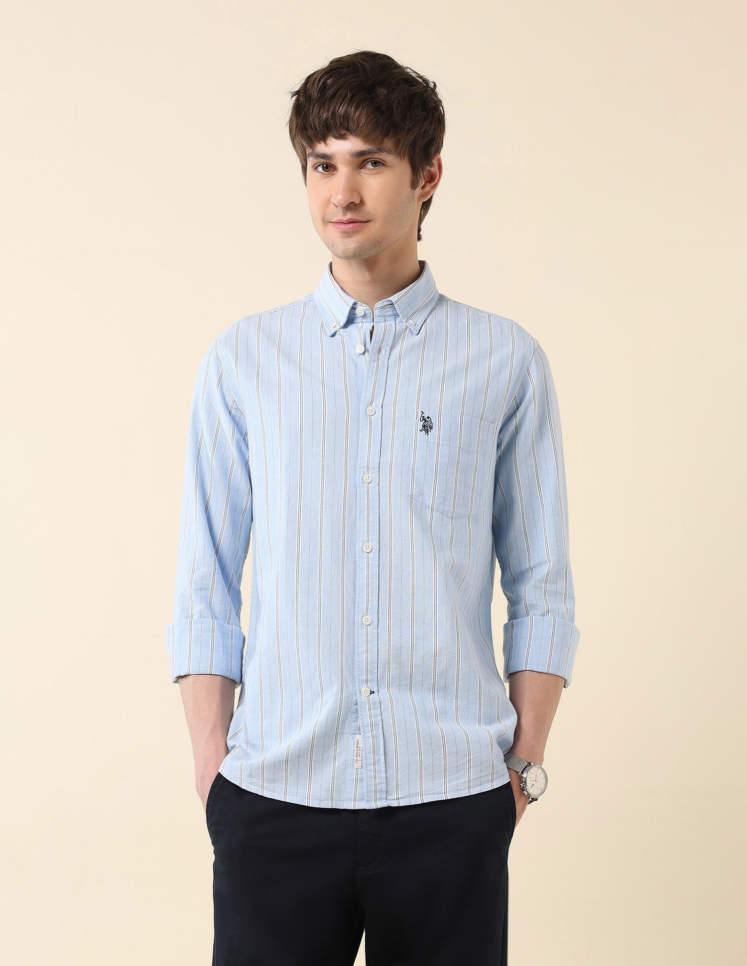 Vertical Striped Oxford Shirt Light Blue - U.S. Polo Assn. India | Large