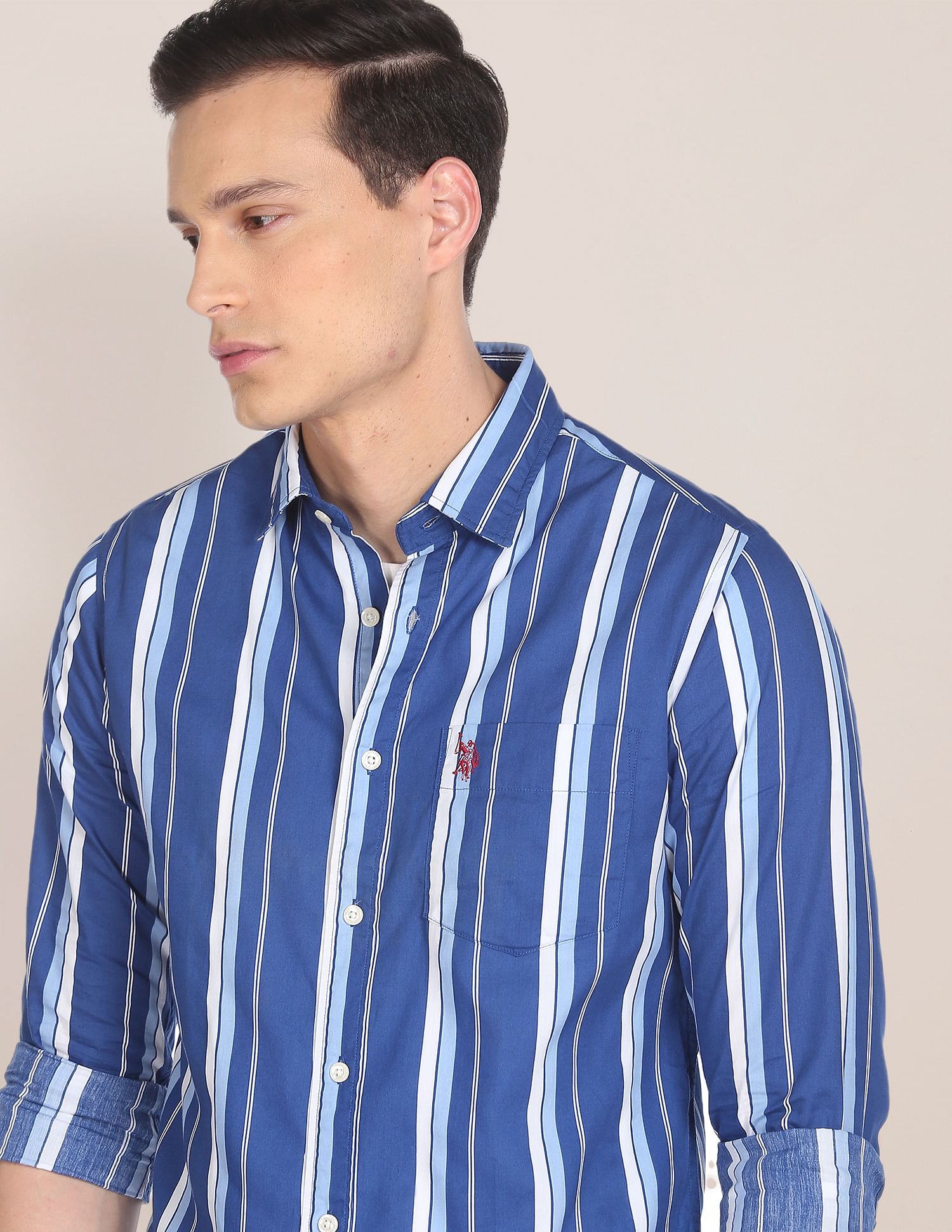 Regular Fit Striped Casual Shirt Blue - U.S. Polo Assn. India | Large