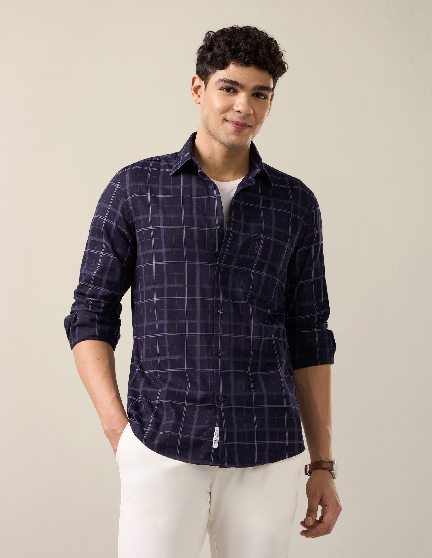 Grid Tattersall Checked Tailored Fit Shirt Purple - U.S. Polo Assn. India | Large