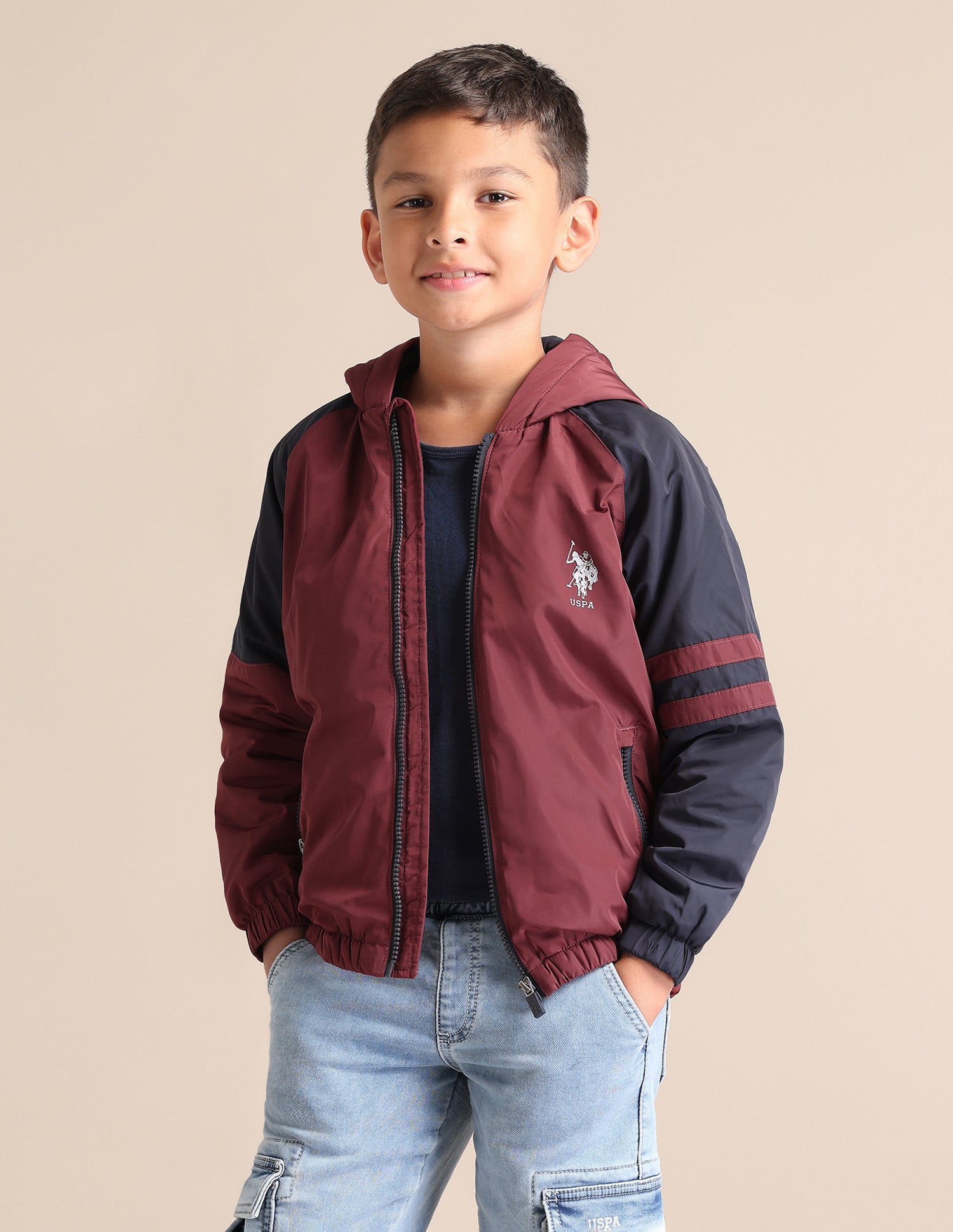 Boys Colour Blocked Hooded Jacket