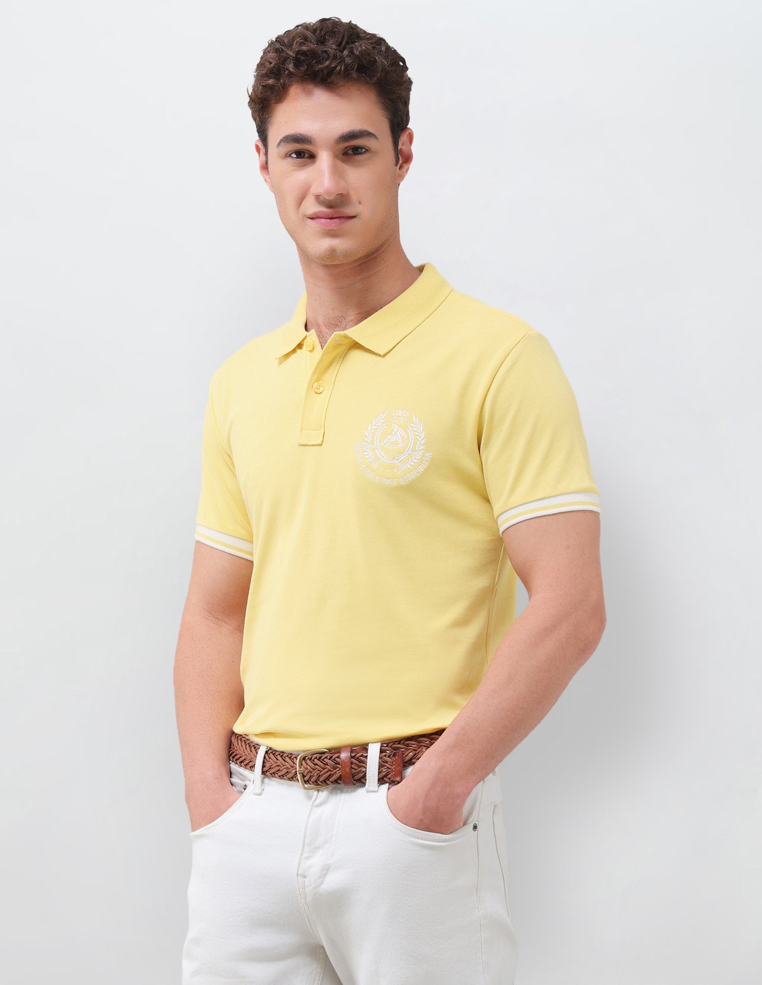 Solid Slim Fit Polo Shirt Yellow - U.S. Polo Assn. India | Large