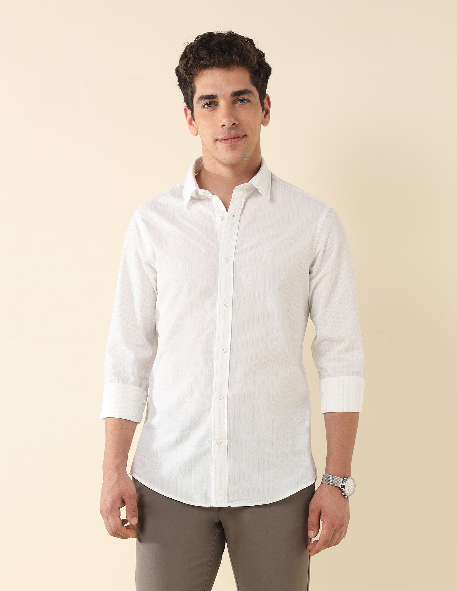 Vertical Striped Tailored Fit Shirt White - U.S. POLO ASSN. | Large