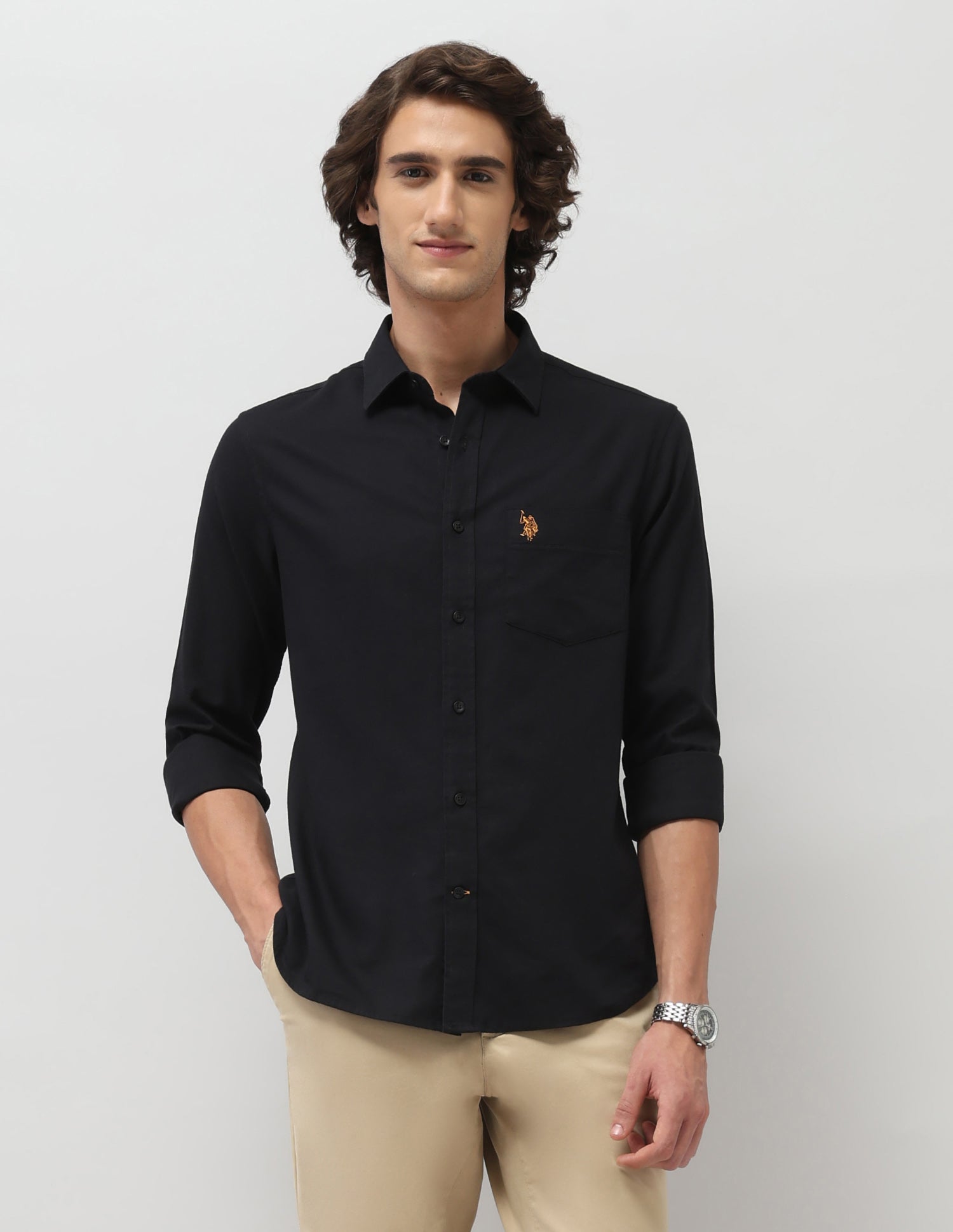 Textured Dobby Shirt Black - U.S. Polo Assn. India | Large