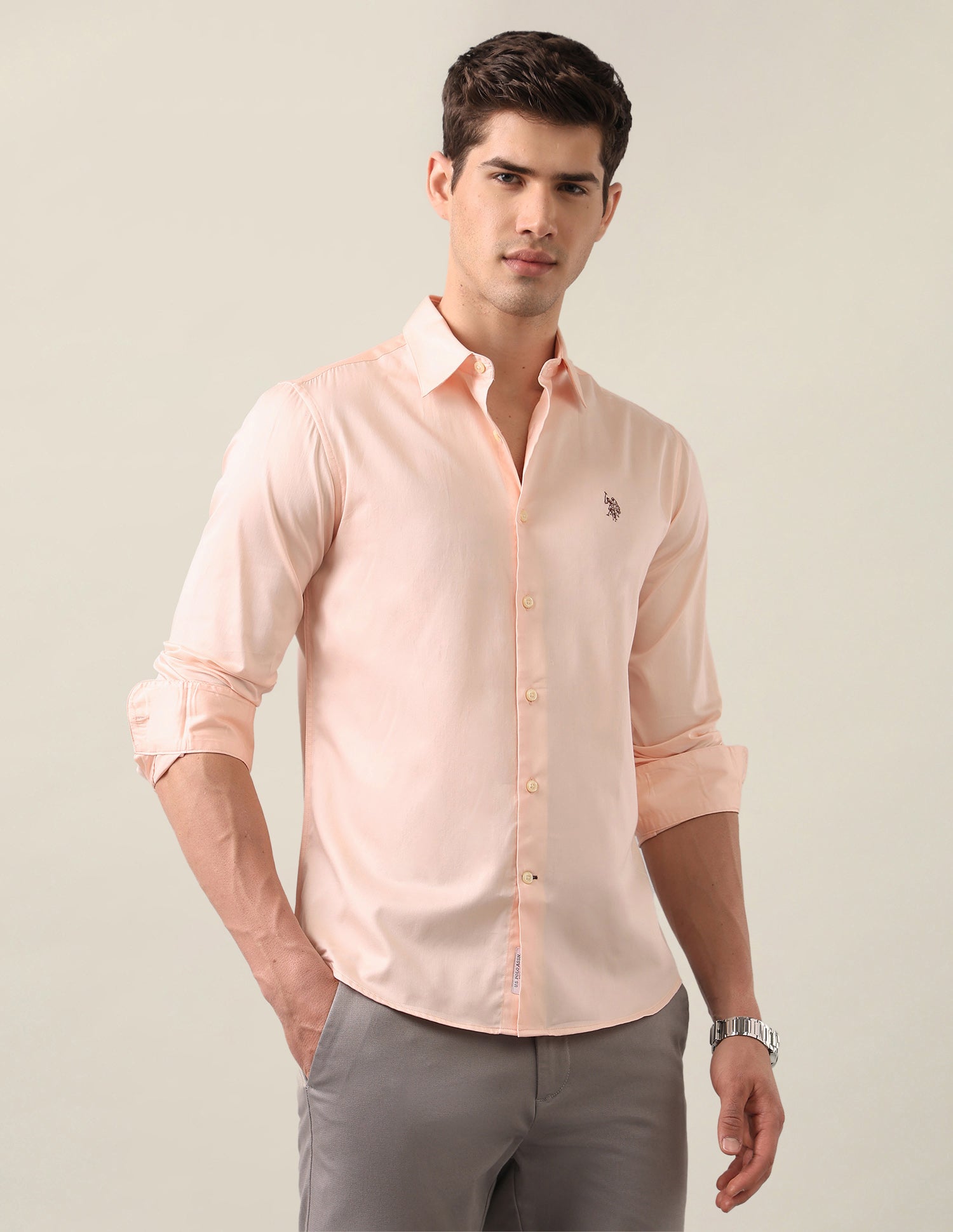 Satin Tailored Fit Shirt Peach - U.S. Polo Assn. India | Large