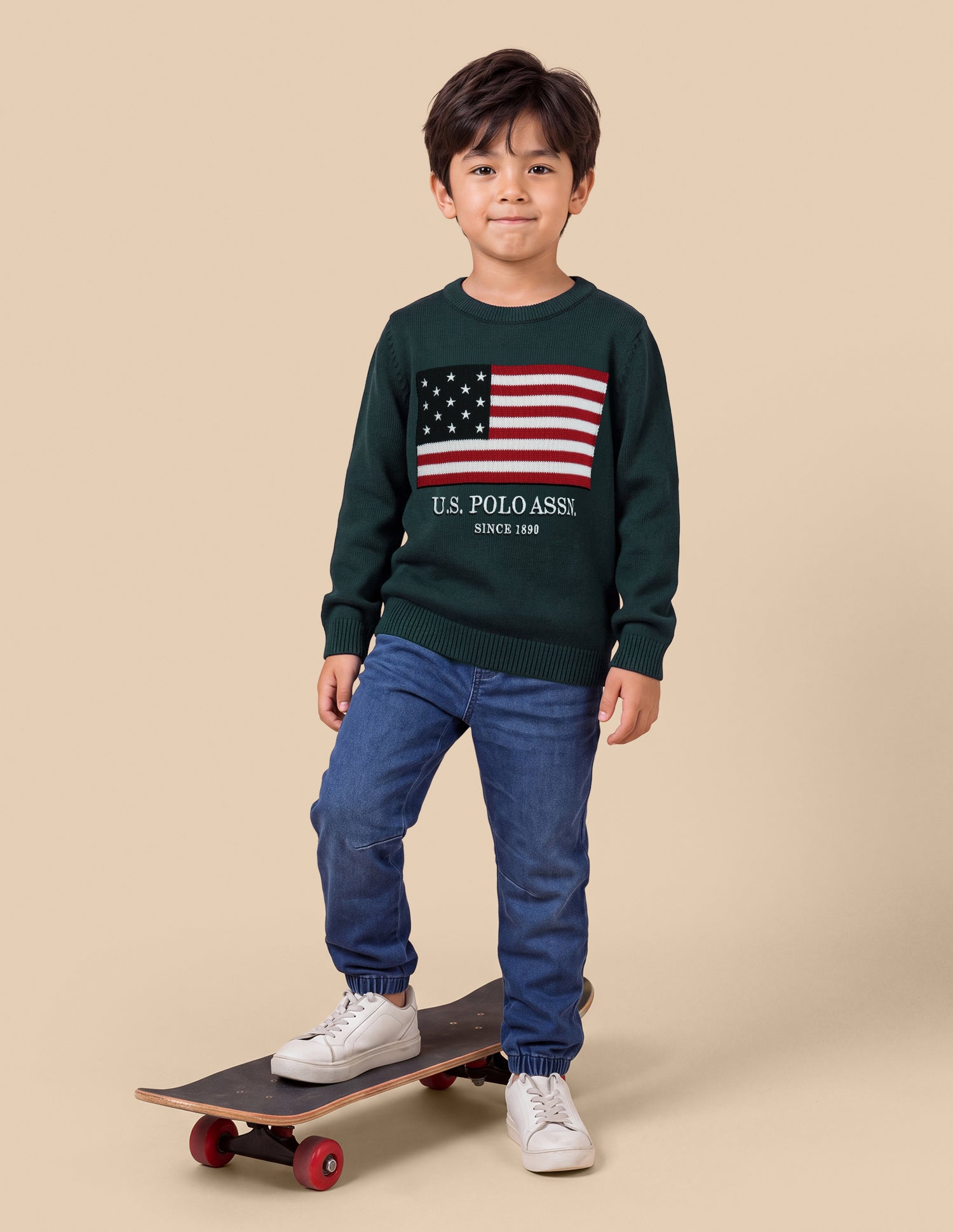 Graphic Brand Patterned Knit Regular Fit Sweater Teal - U.S. Polo Assn. India | Large
