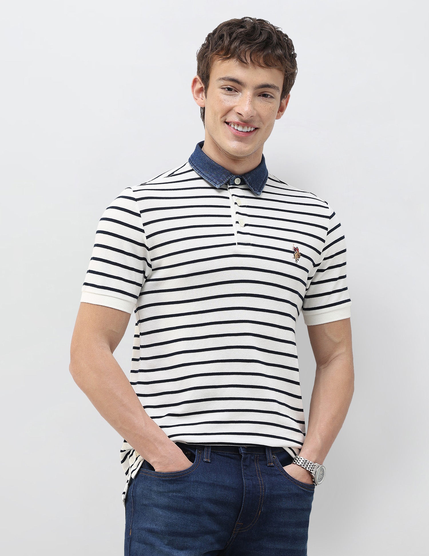 Horizontal Striped Muscle Fit Polo Shirt