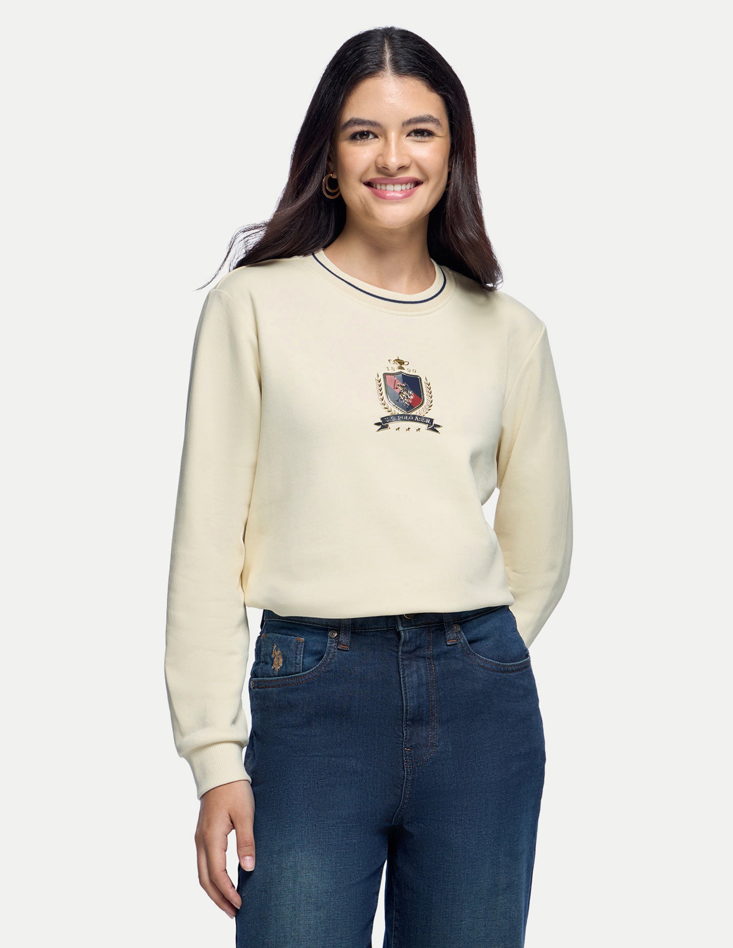 Brand Embossed Relaxed Fit Sweatshirt Ecru - U.S. Polo Assn. India | Large