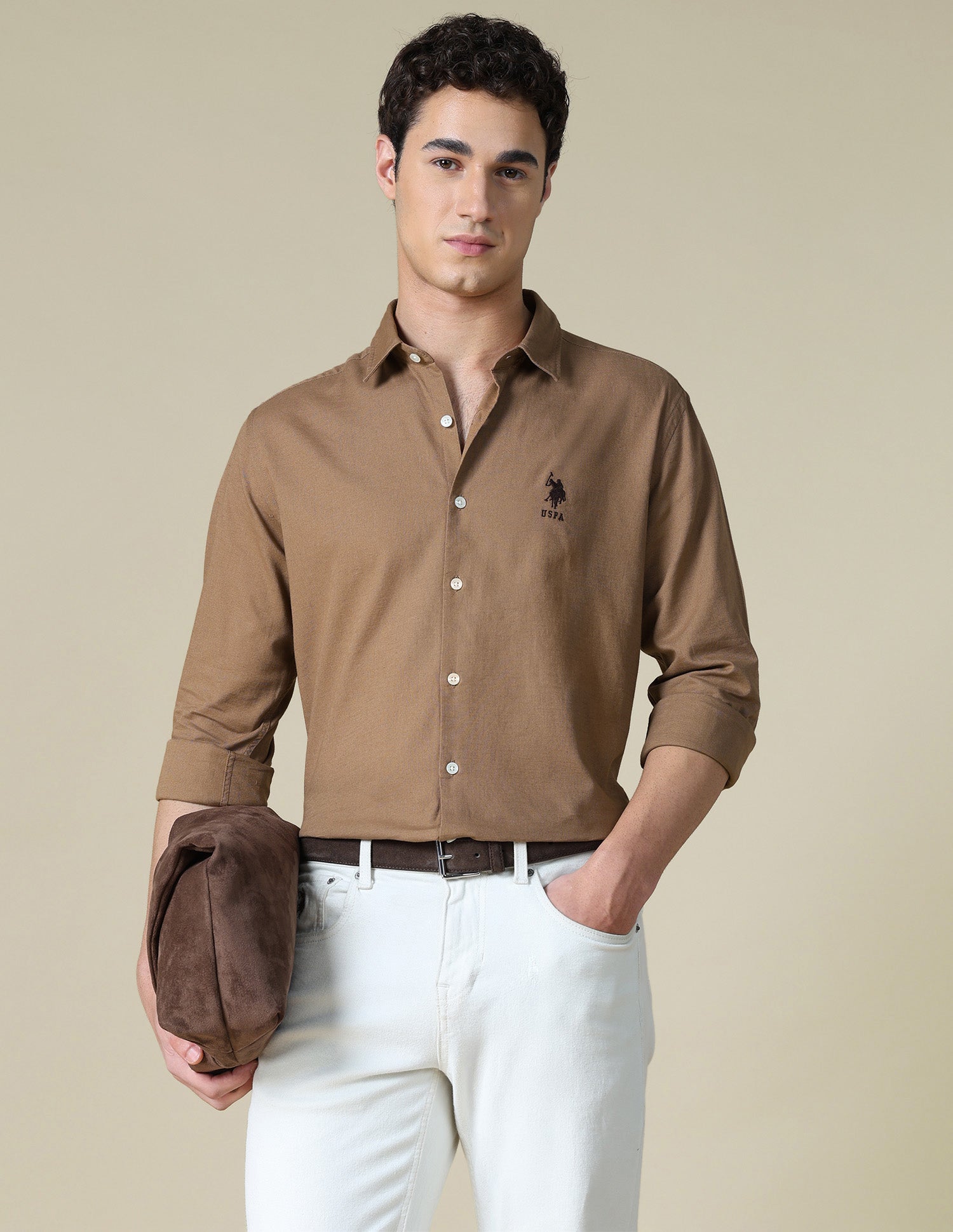 Solid Regular Fit Shirt Brown - U.S. Polo Assn. India | Large