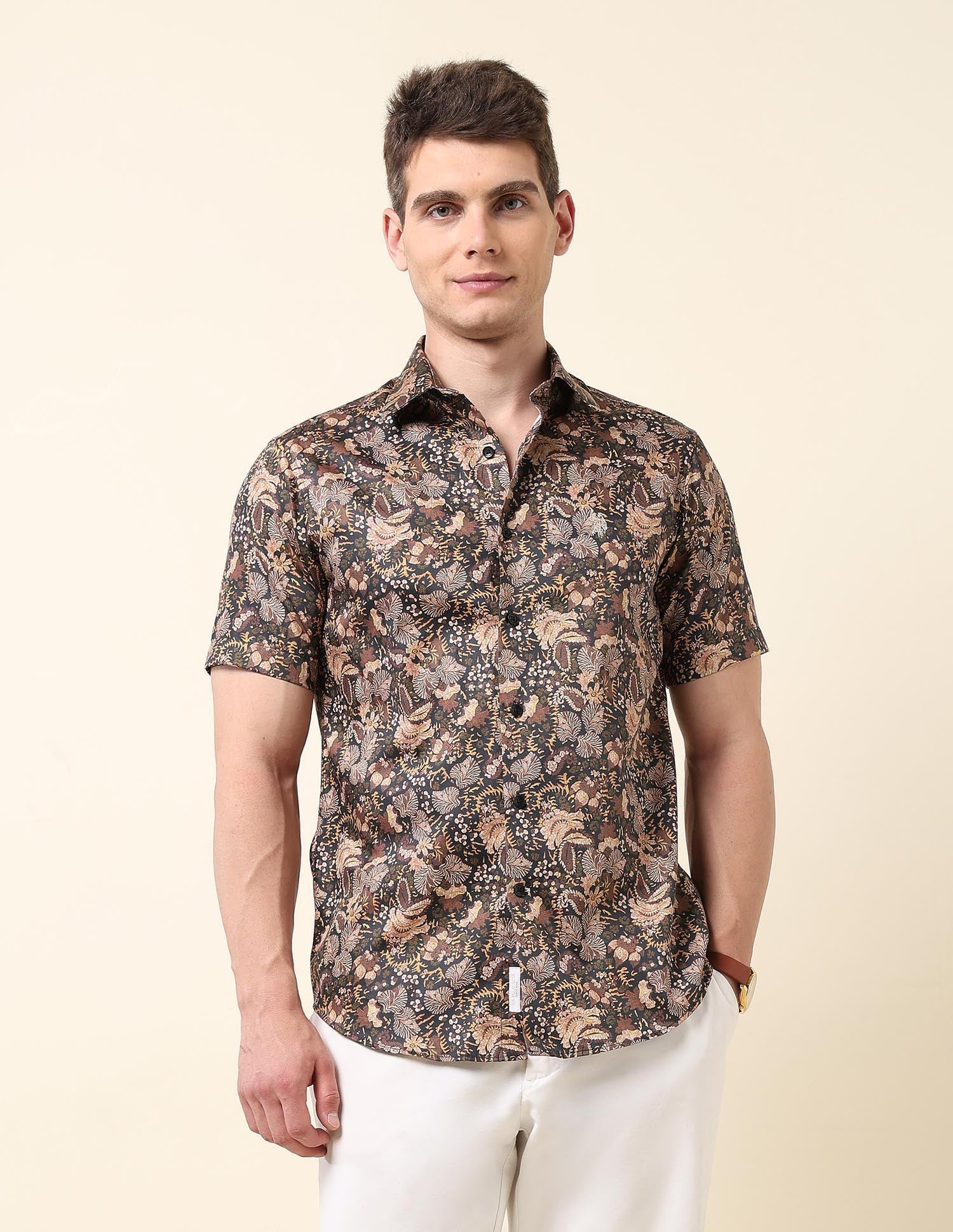 All-Over Printed Satin Shirt Brown - U.S. Polo Assn. India | Large