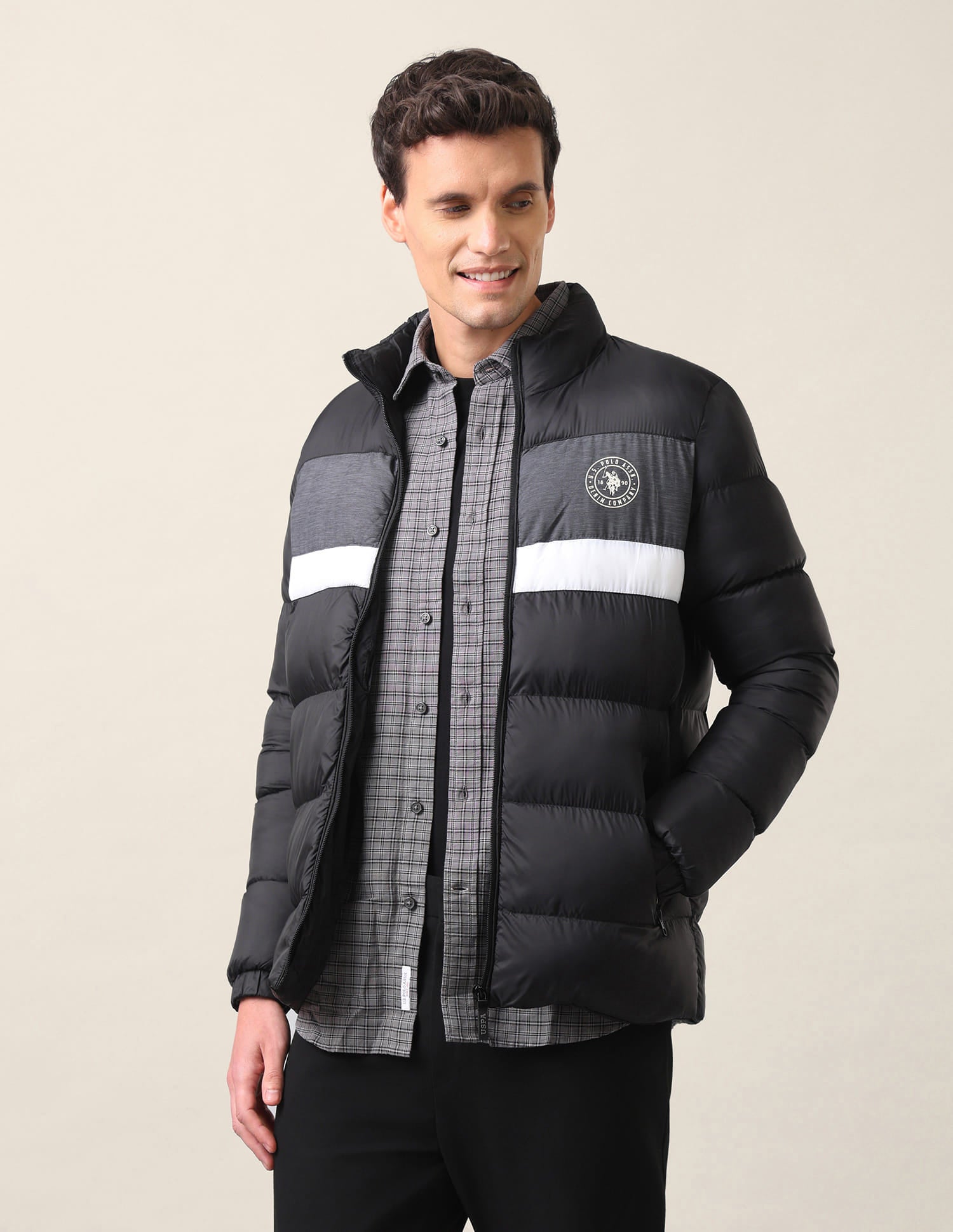 High Neck Colour Block Puffer Jacket