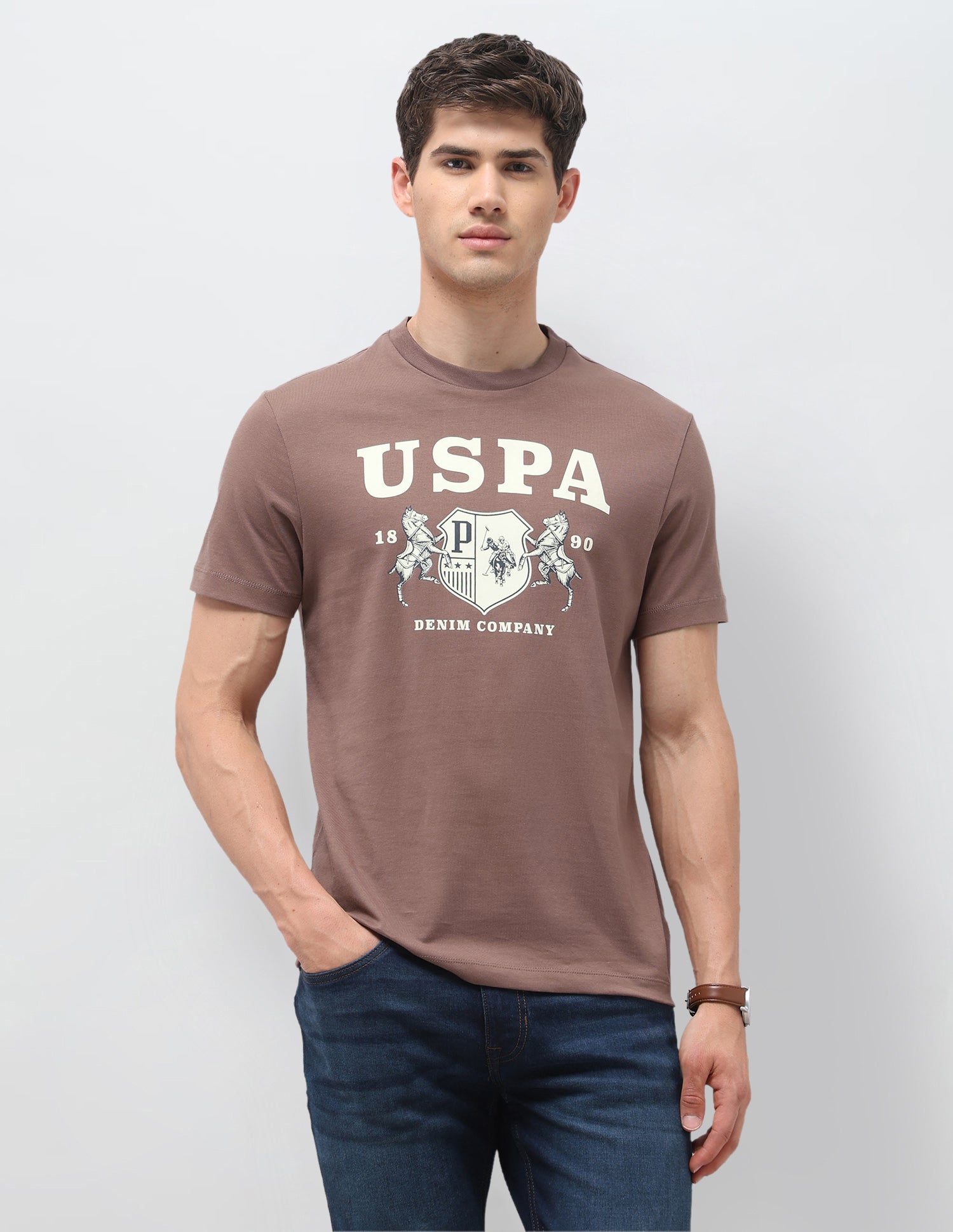 Graphic Brand Printed Slim Fit T-Shirt Peach - U.S. Polo Assn. India | Large