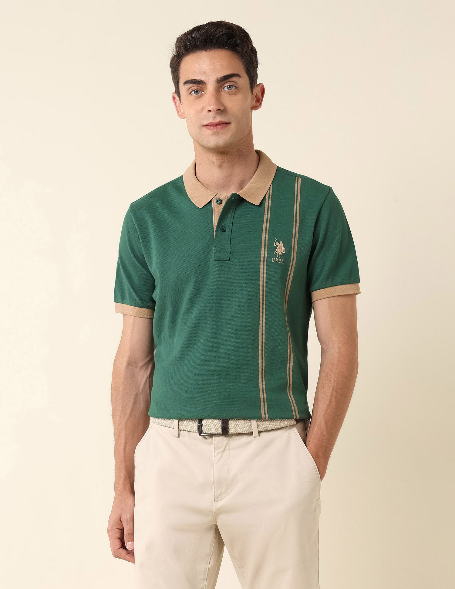 Vertical Striped Slim Fit Polo Shirt