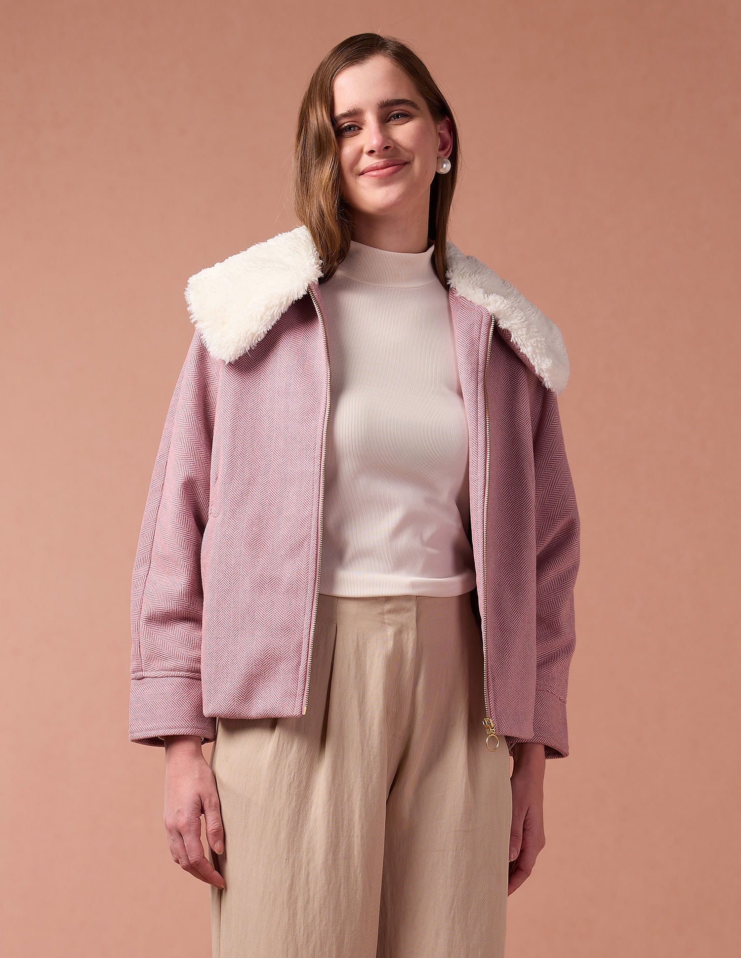 Fur Collar Relaxed Fit Jacket