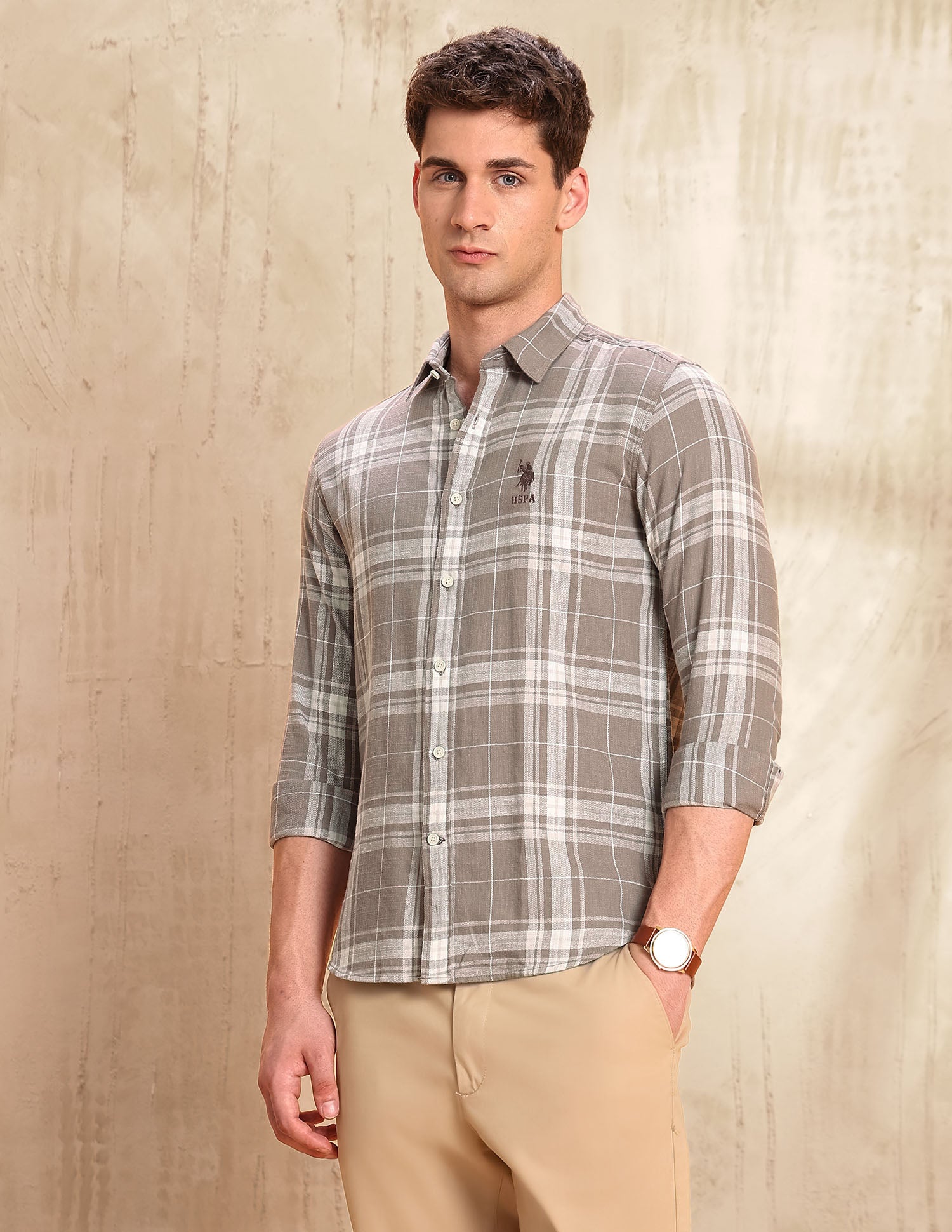 Tartan Checked Legend Of Horseshoe Shirt Mauve - U.S. POLO ASSN. | Large