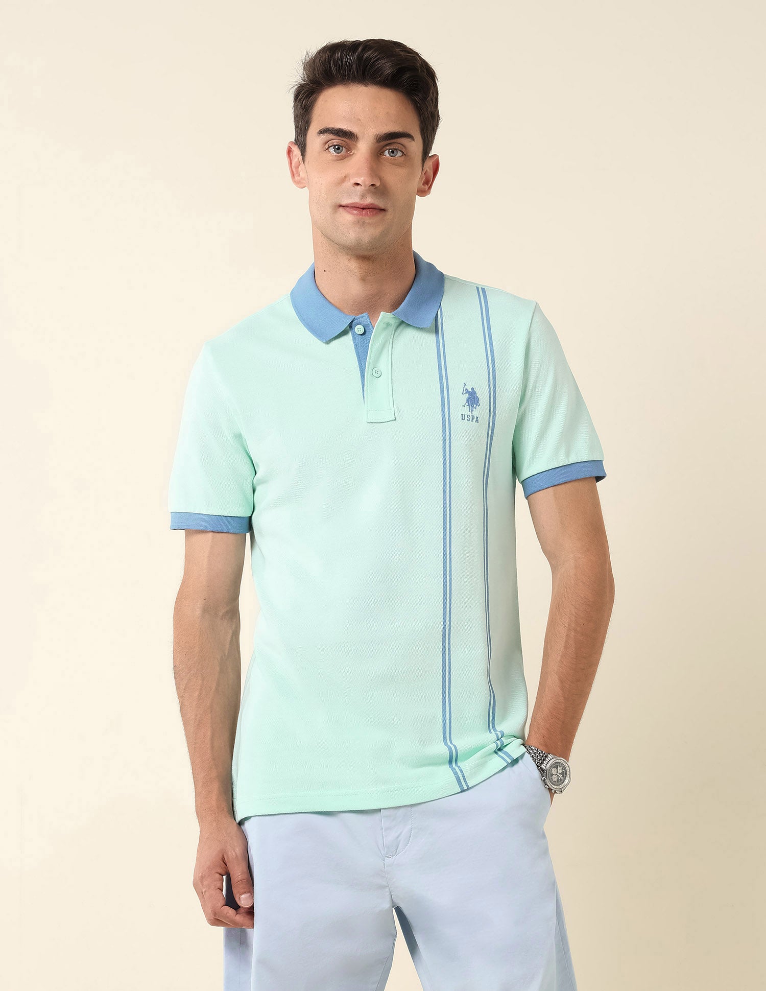 Vertical Striped Slim Fit Polo Shirt