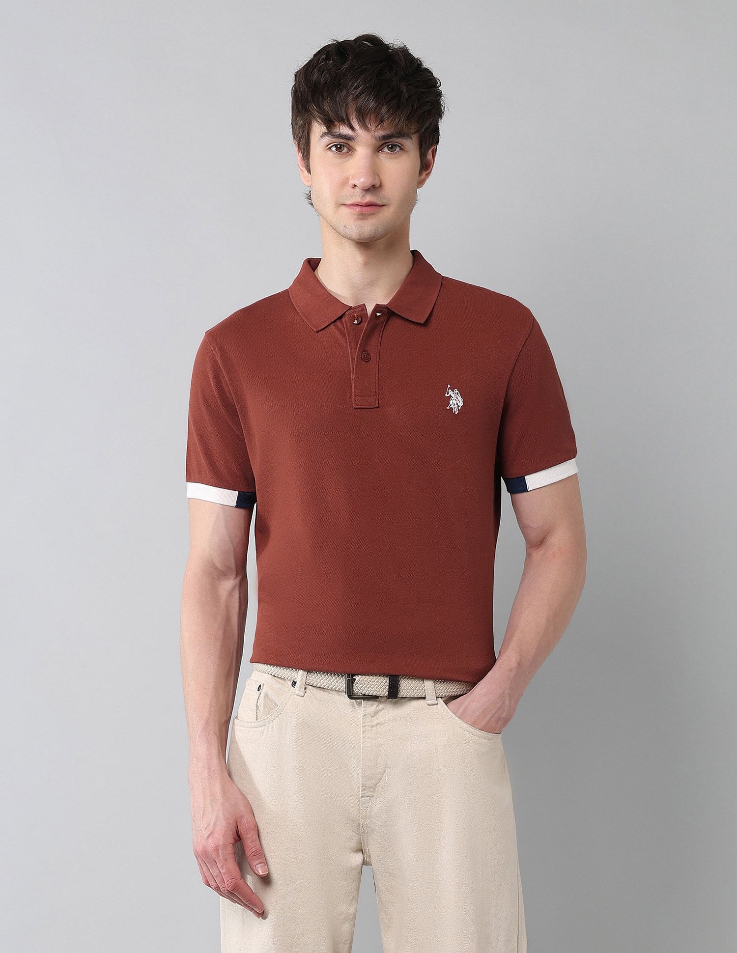 Pure Cotton Muscle Fit Polo Shirt Rust - U.S. Polo Assn. India | Large