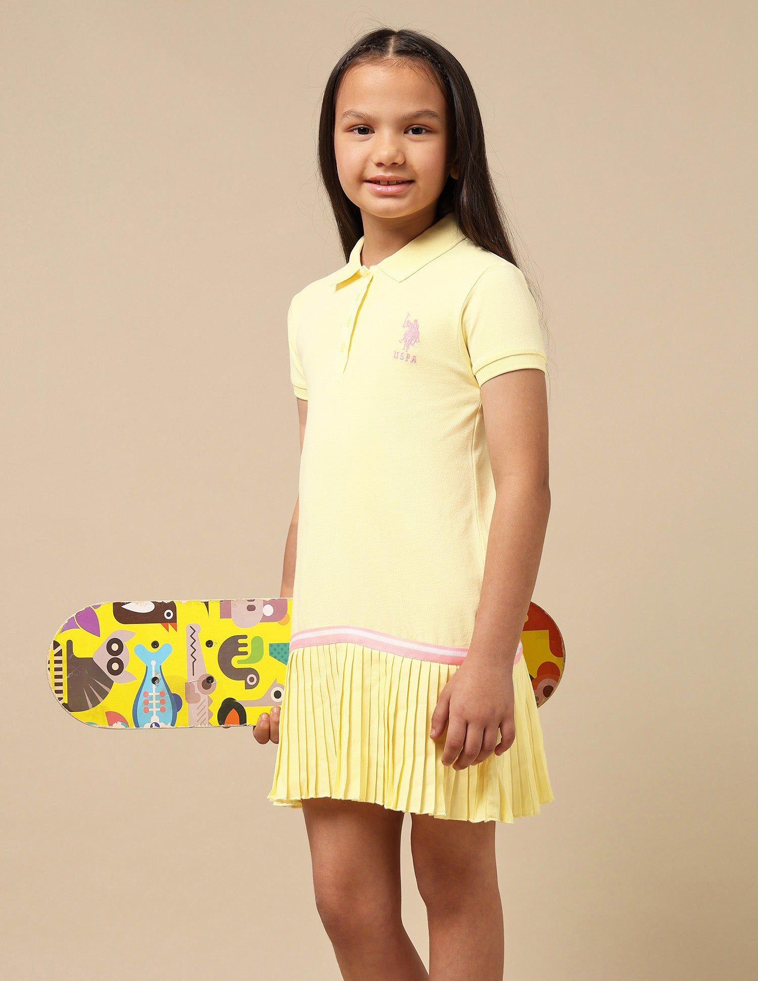 Girls Flared Hem Solid Polo Dress Yellow - U.S. Polo Assn. India | Large