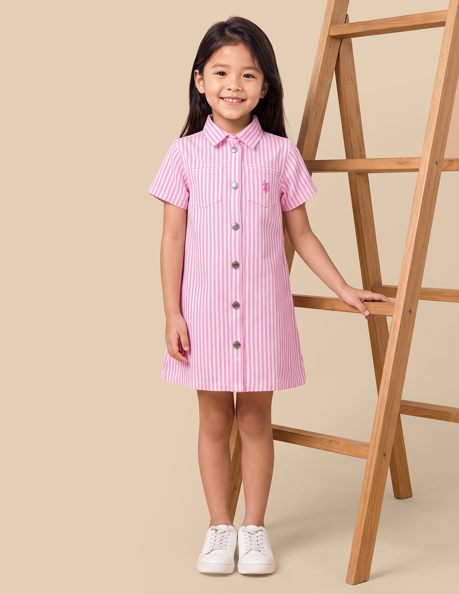 Vertical Striped Shirt Dress Light Pink - U.S. Polo Assn. India | Large