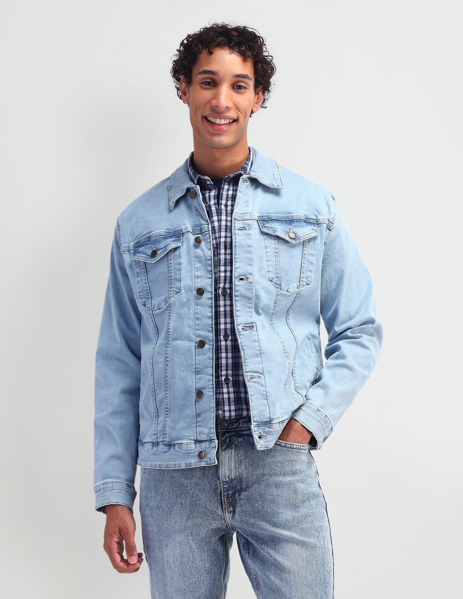 Solid Regular Fit Jacket Blue - U.S. Polo Assn. India | Large